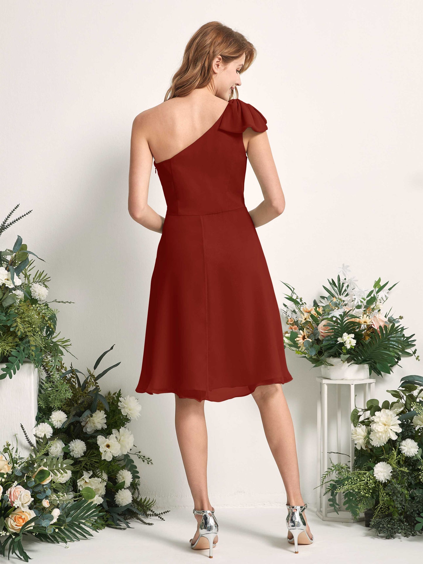 Brenda Rust One Shoulder Midi Dress
