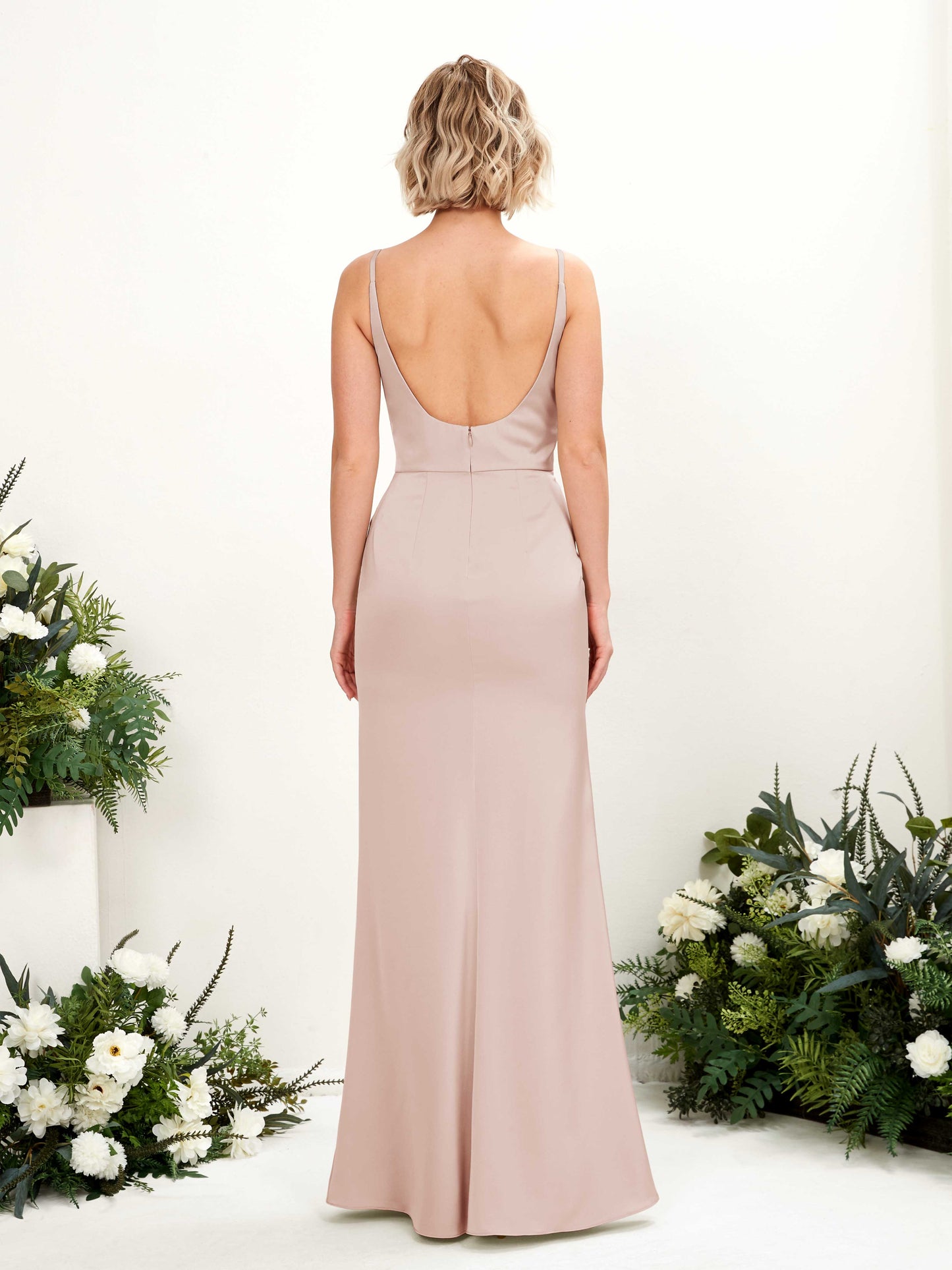 Agatha Pearl Pink Satin Sleeveless Maxi Dress