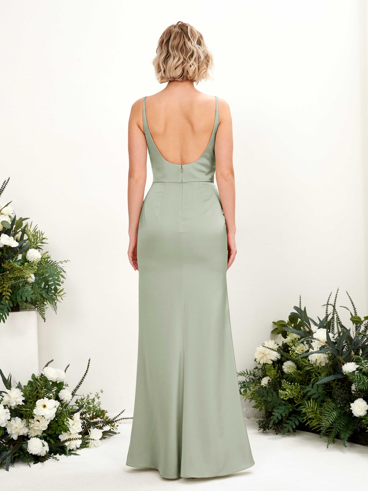 Agatha Sage Green Satin Sleeveless Maxi Dress