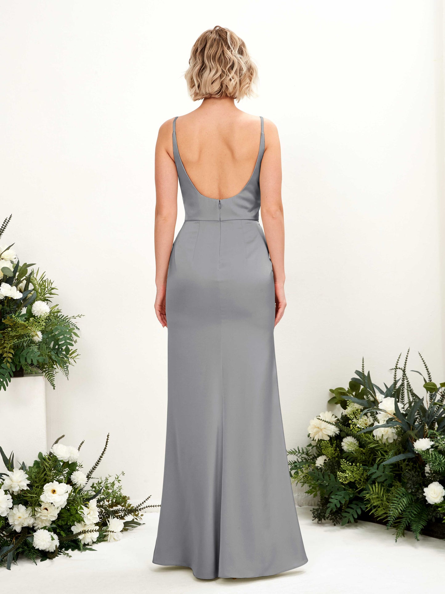 Agatha Steel Gray Satin Sleeveless Maxi Dress