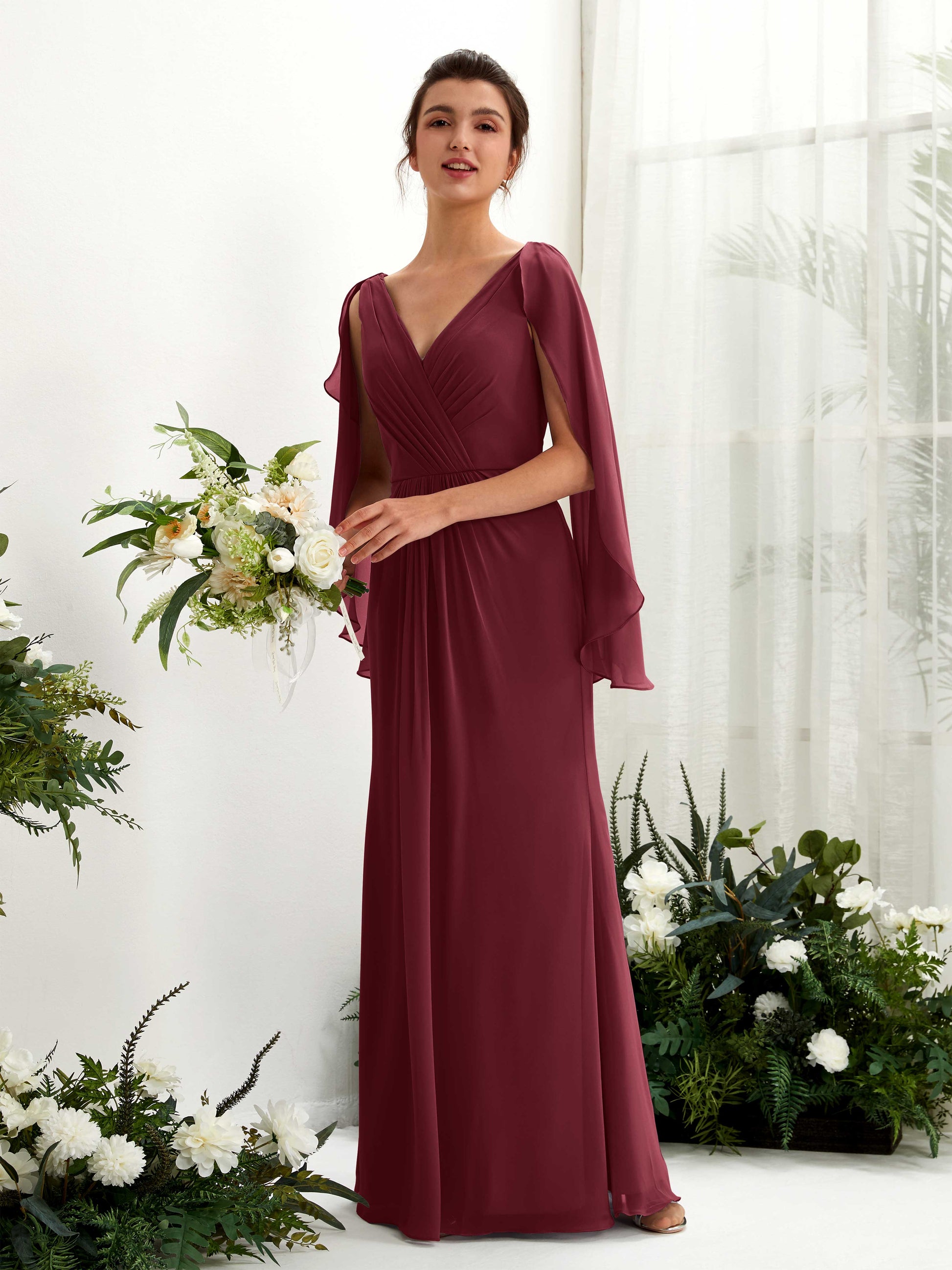 Alain Burgundy Long Sleeve Maxi Dress