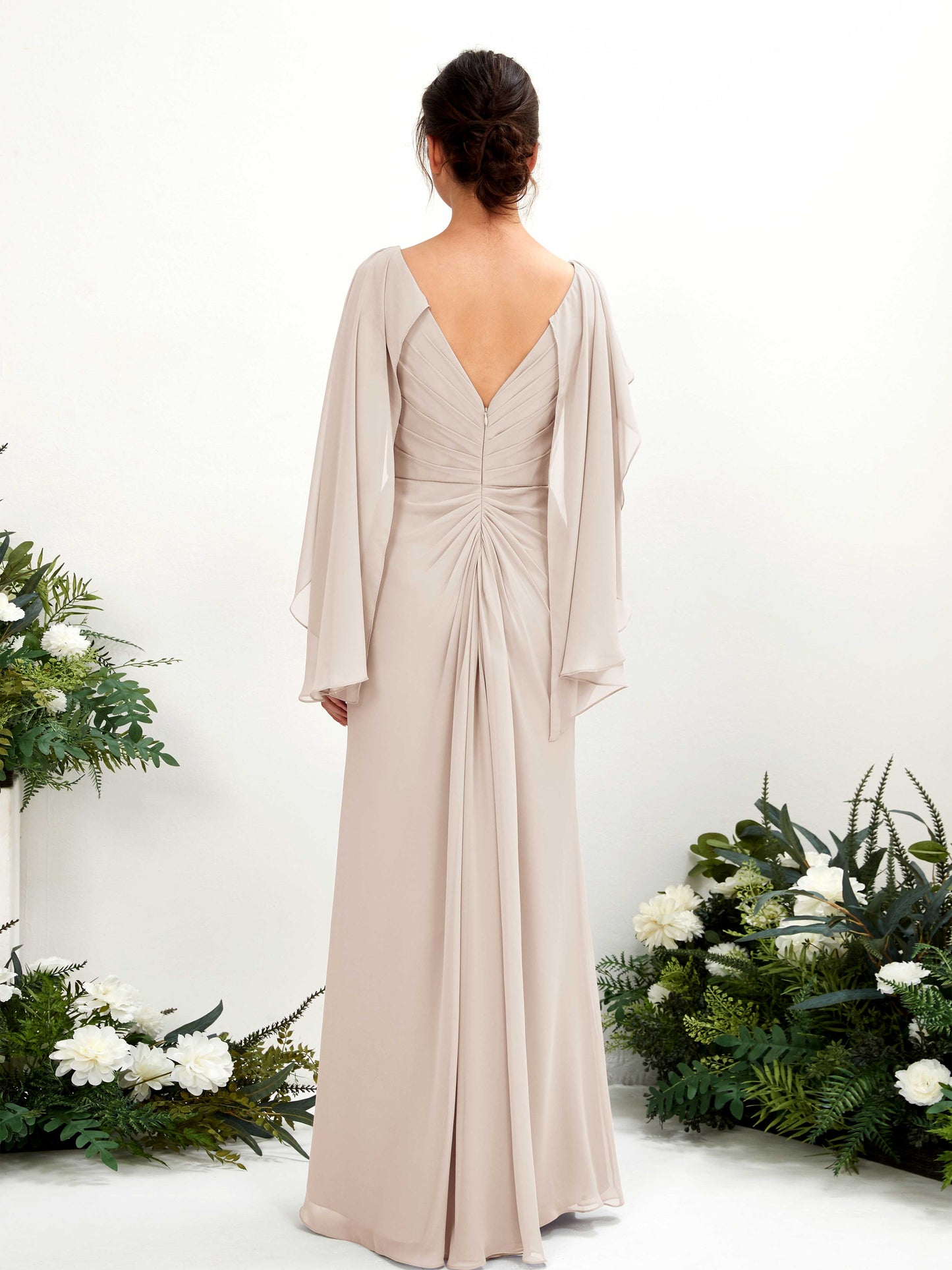 Alain Champagne Long Sleeve Maxi Dress