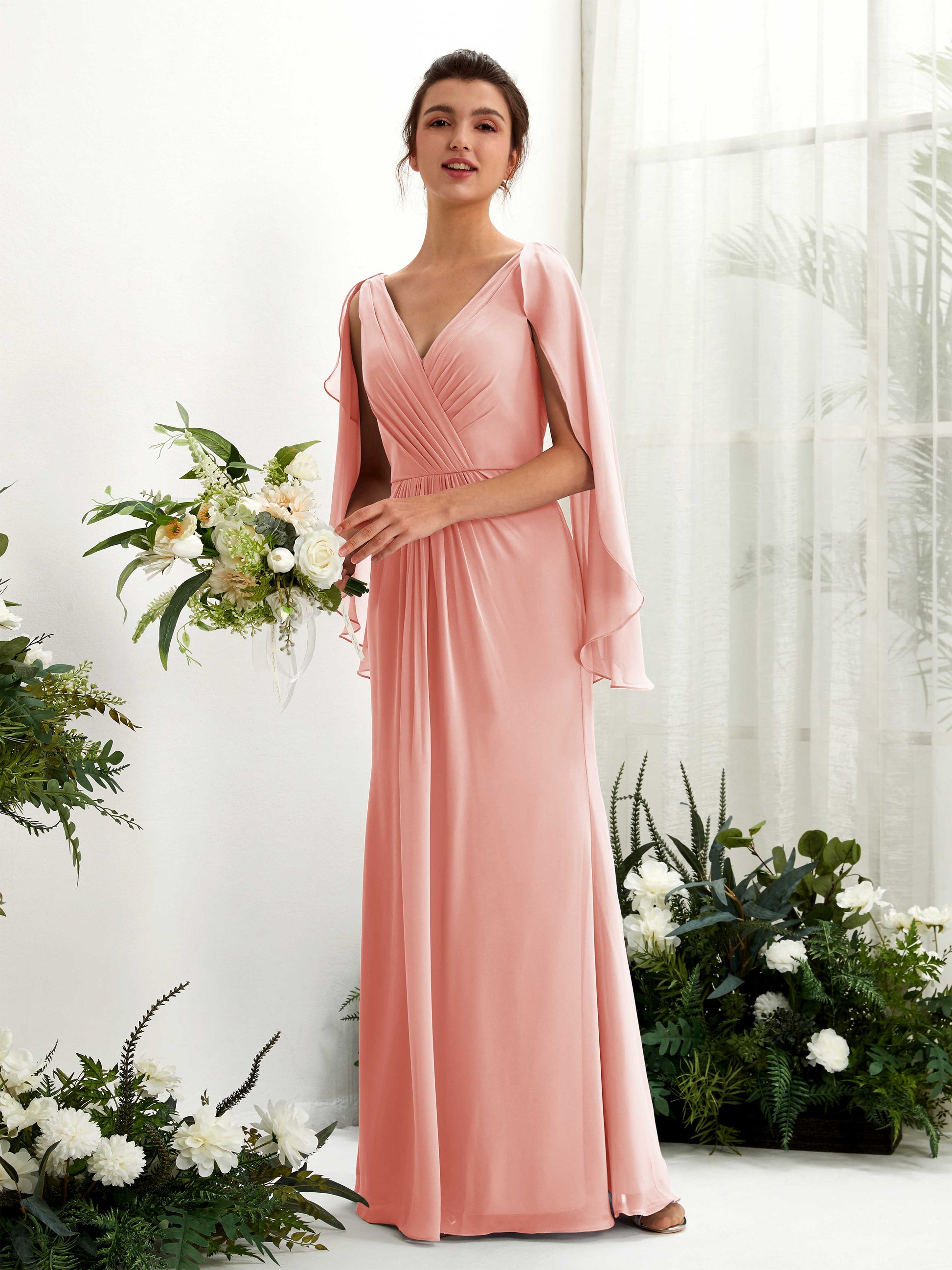 Alain Champagne Rose Long Sleeve Maxi Dress