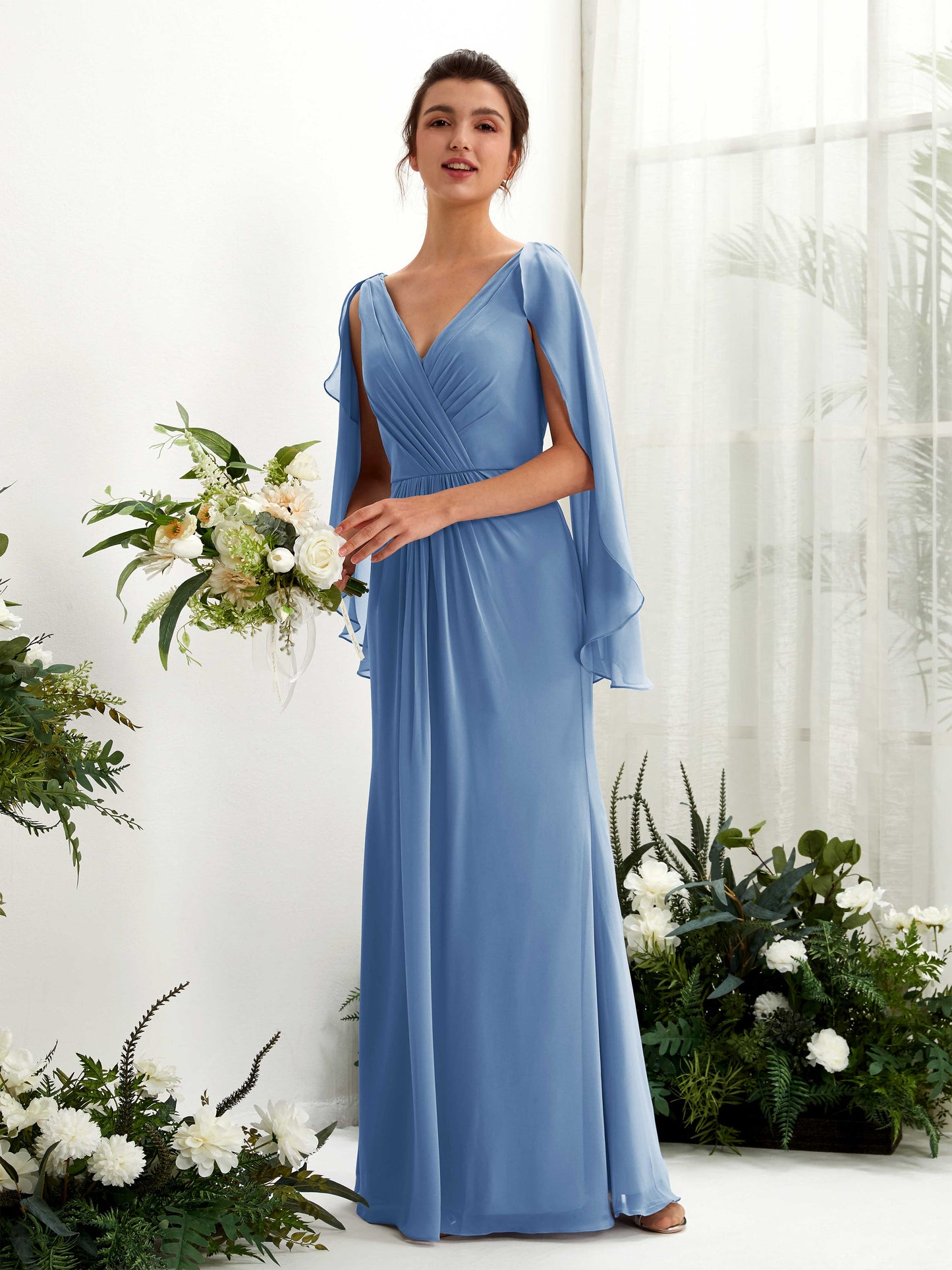 Alain Dusty Blue Long Sleeve Maxi Dress