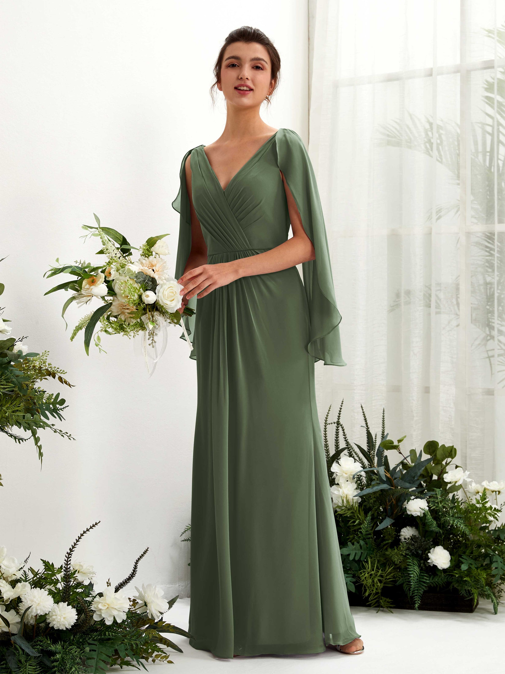 Alain Martini Olive Long Sleeve Maxi Dress