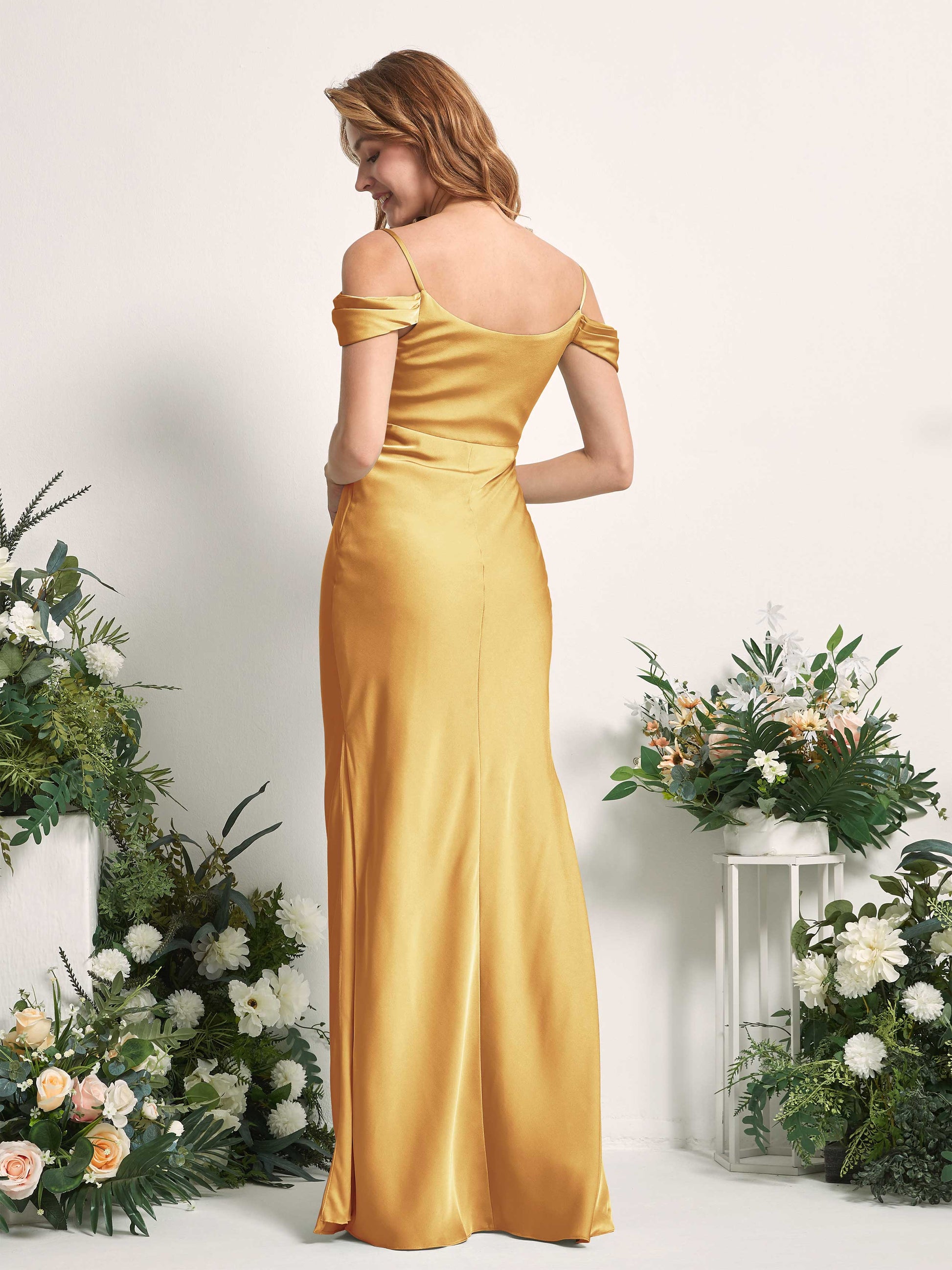 Alexis Canary Satin Off Shoulder Maxi Dress