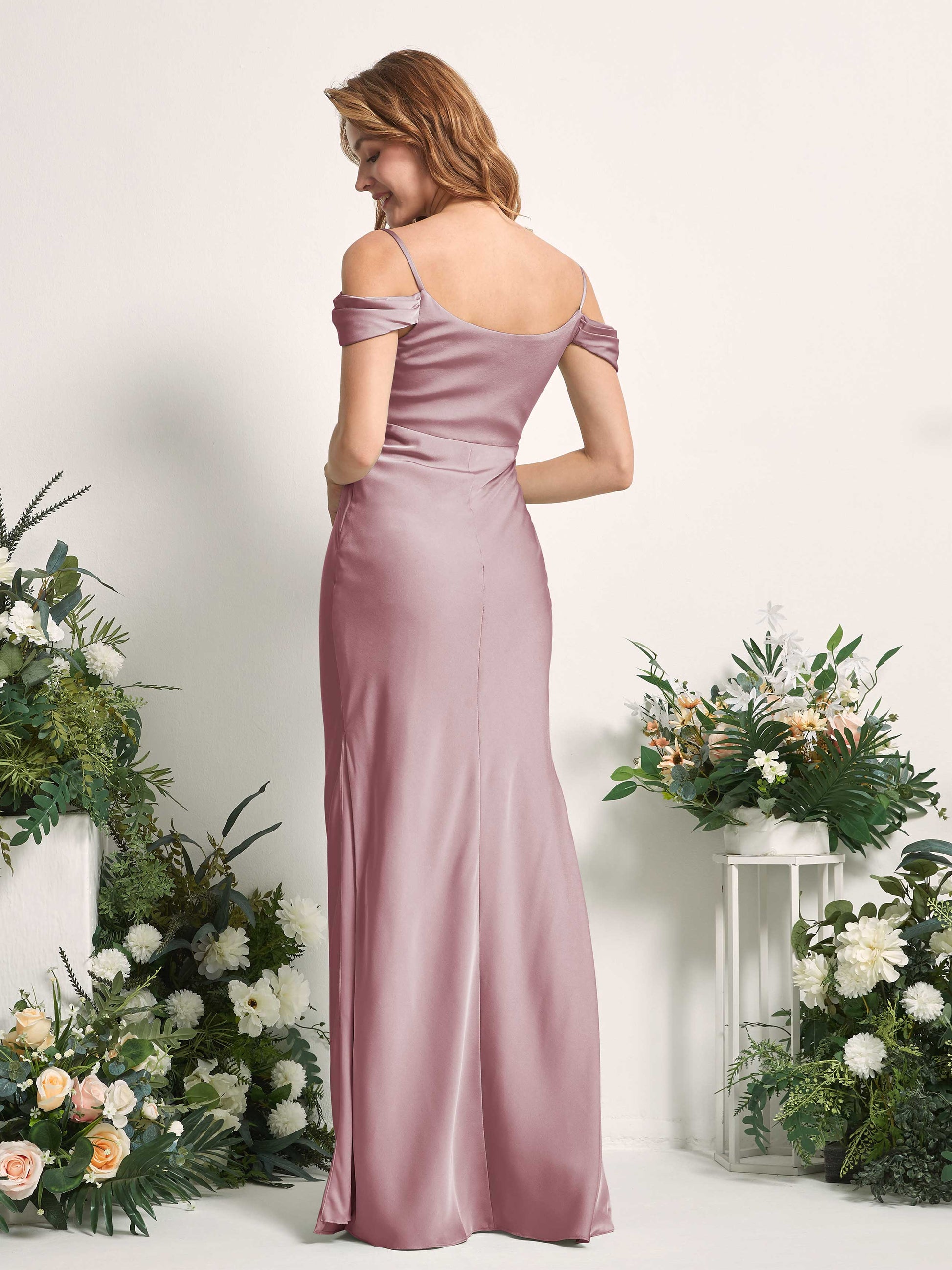 Alexis Rose Quartz Satin Off Shoulder Maxi Dress