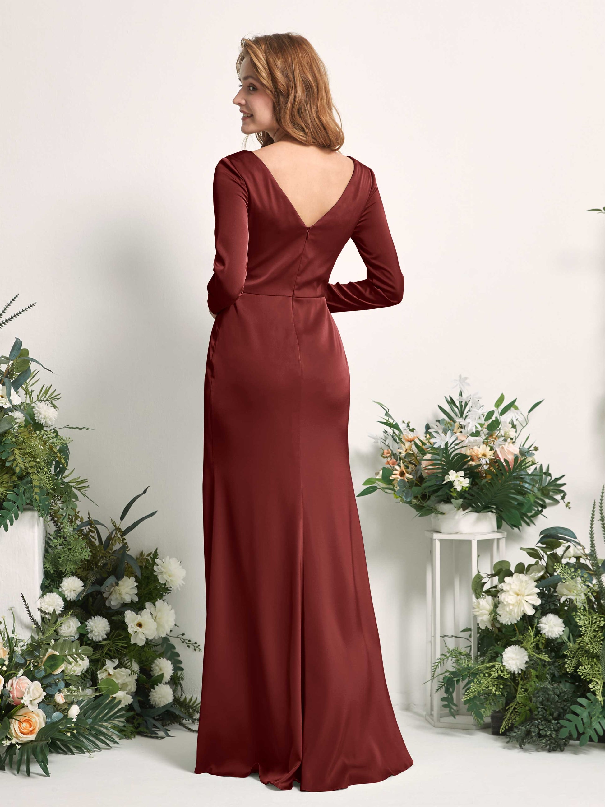 Alicia Burgundy Satin Long Sleeve Maxi Dress