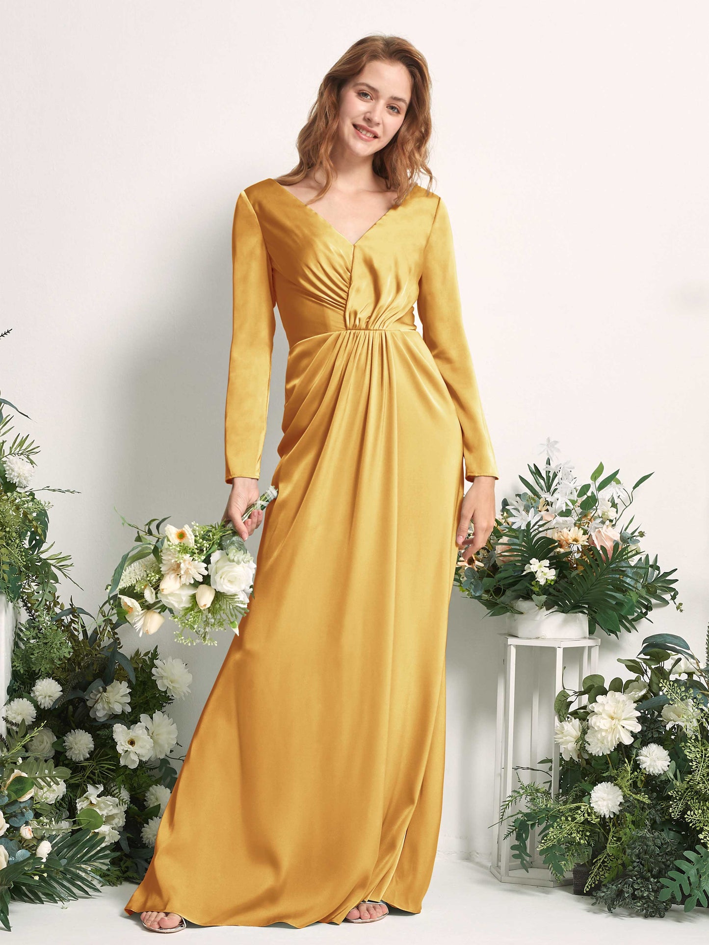 Alicia Canary Satin Long Sleeve Maxi Dress