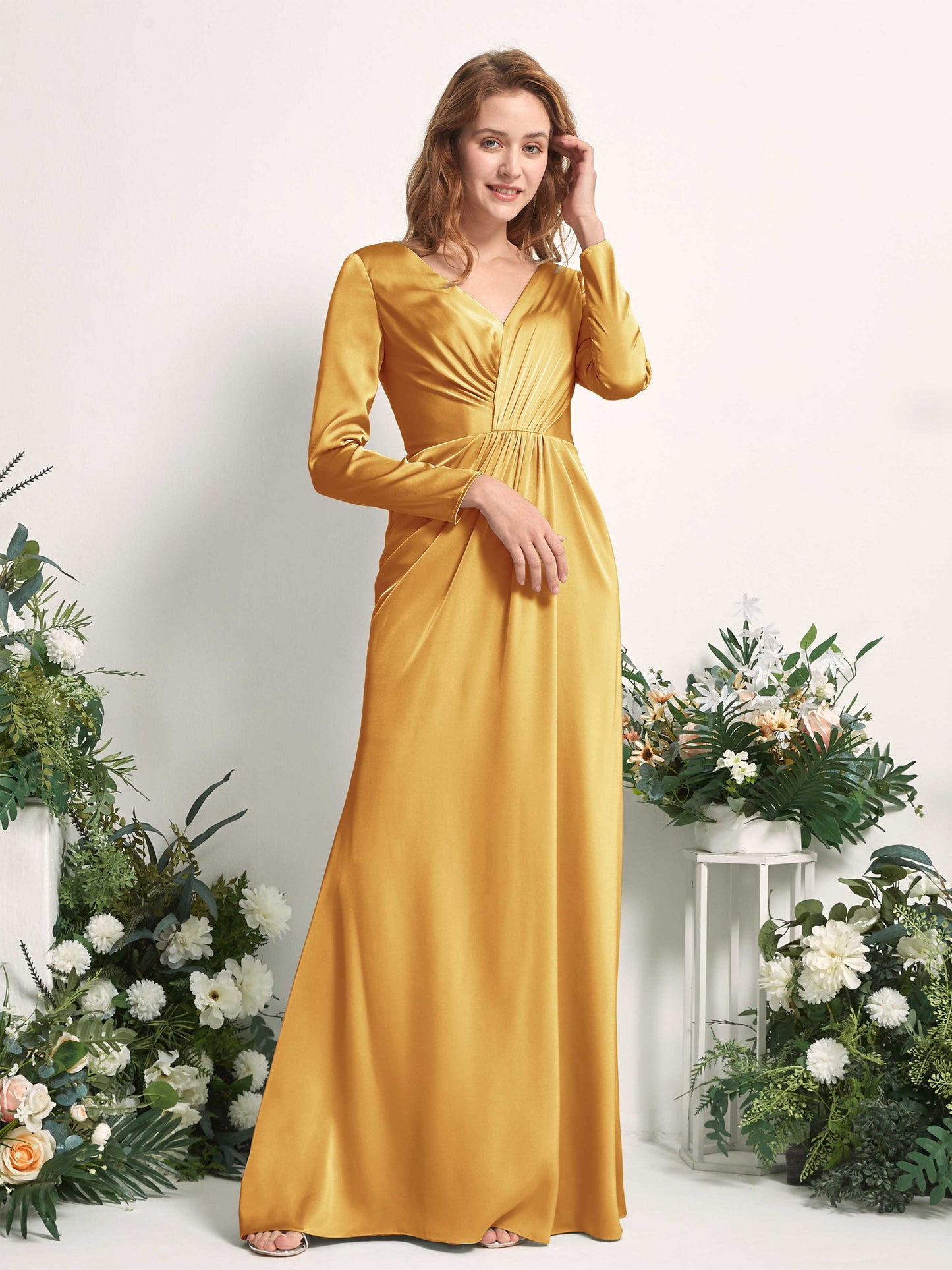 Alicia Canary Satin Long Sleeve Maxi Dress