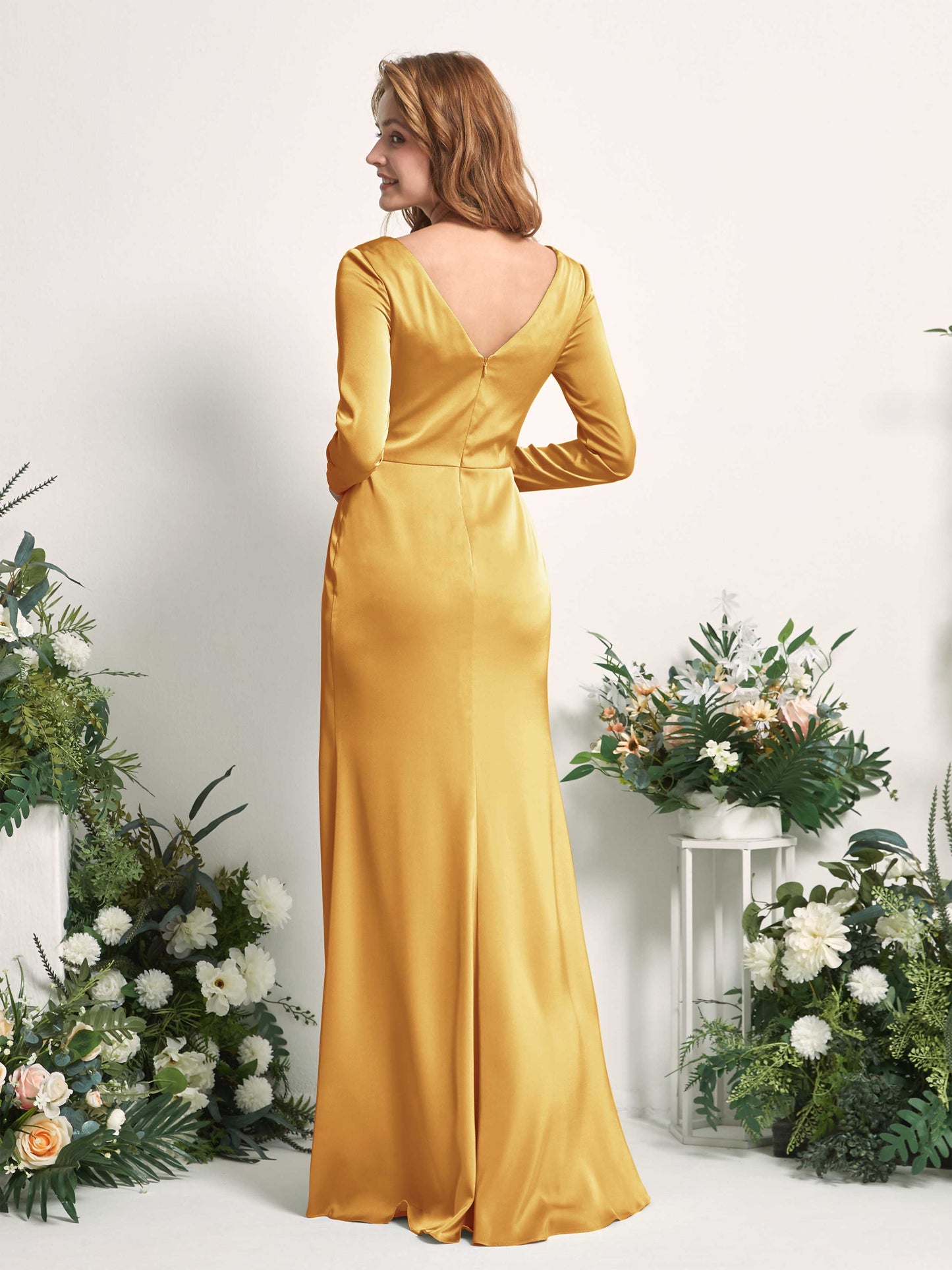 Alicia Canary Satin Long Sleeve Maxi Dress