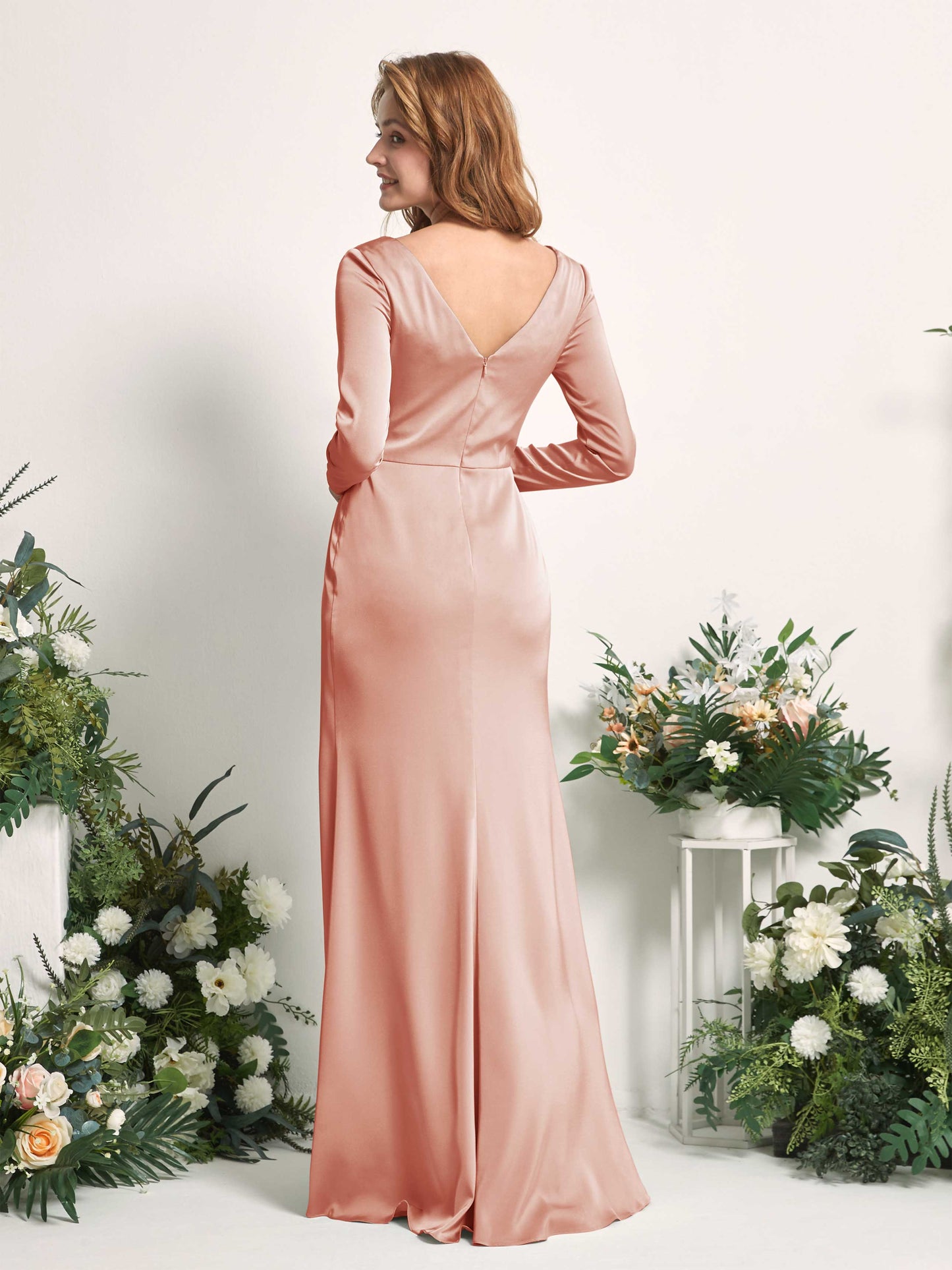 Alicia Cantaloupe Satin Long Sleeve Maxi Dress