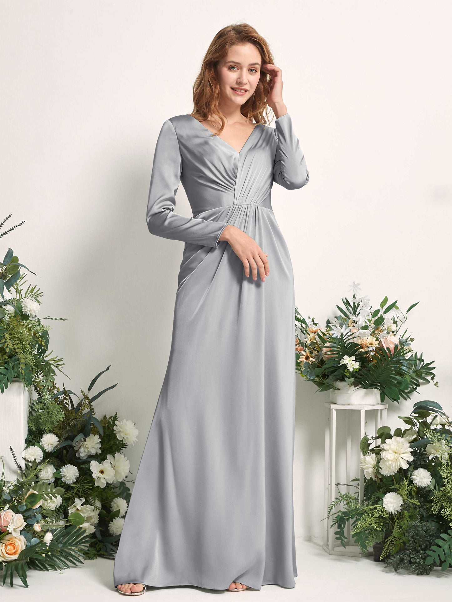 Alicia Dove Satin Long Sleeve Maxi Dress