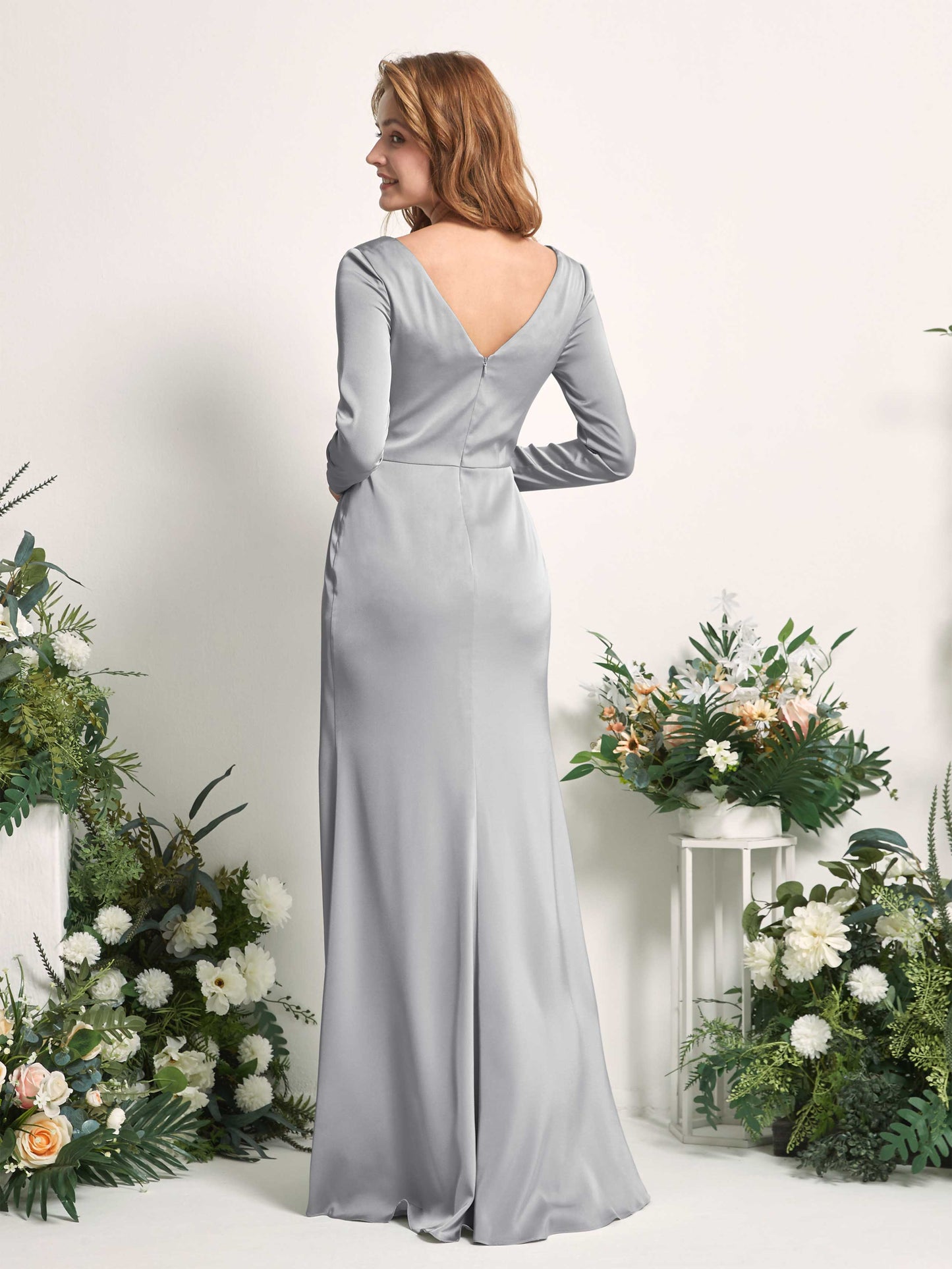 Alicia Dove Satin Long Sleeve Maxi Dress