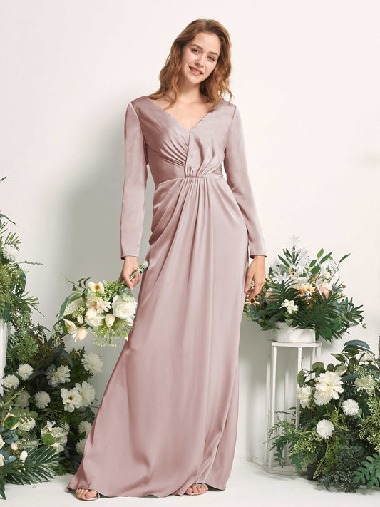 Alicia Dusty Rose Satin Long Sleeve Maxi Dress