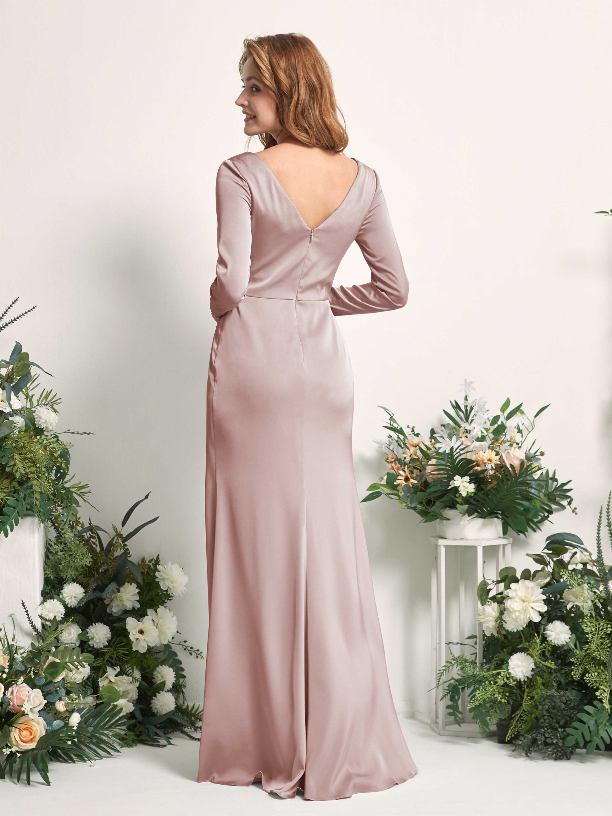 Alicia Dusty Rose Satin Long Sleeve Maxi Dress