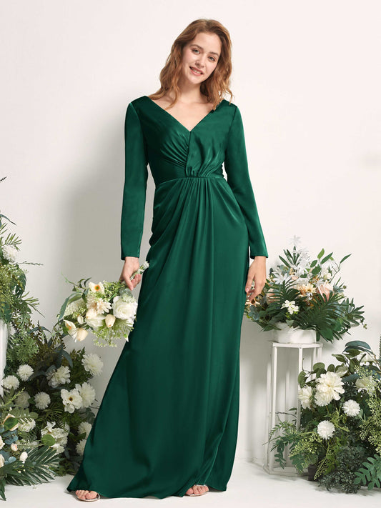 Alicia Hunter Green Satin Long Sleeve Maxi Dress