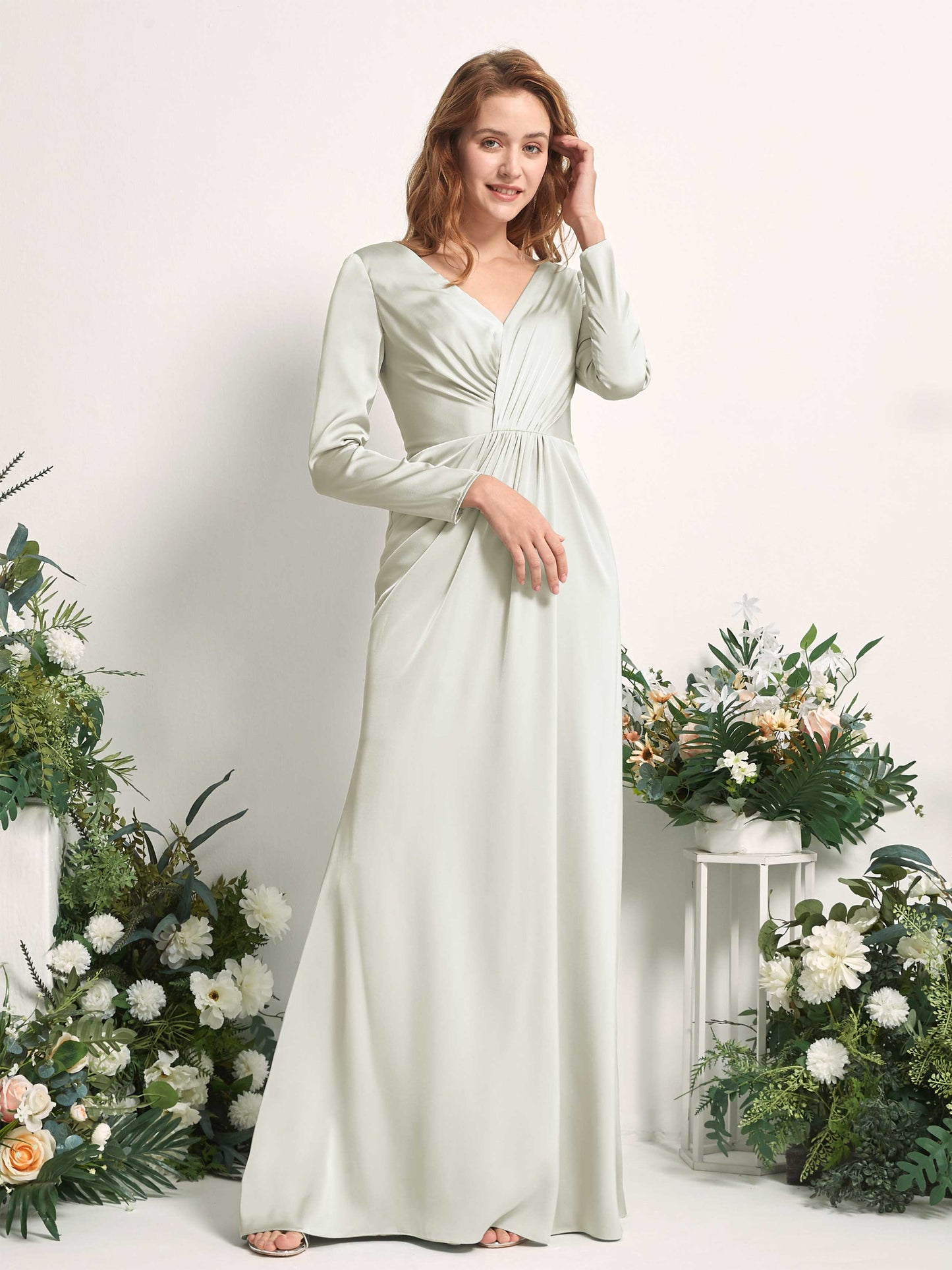 Alicia Ivory Satin Long Sleeve Maxi Dress