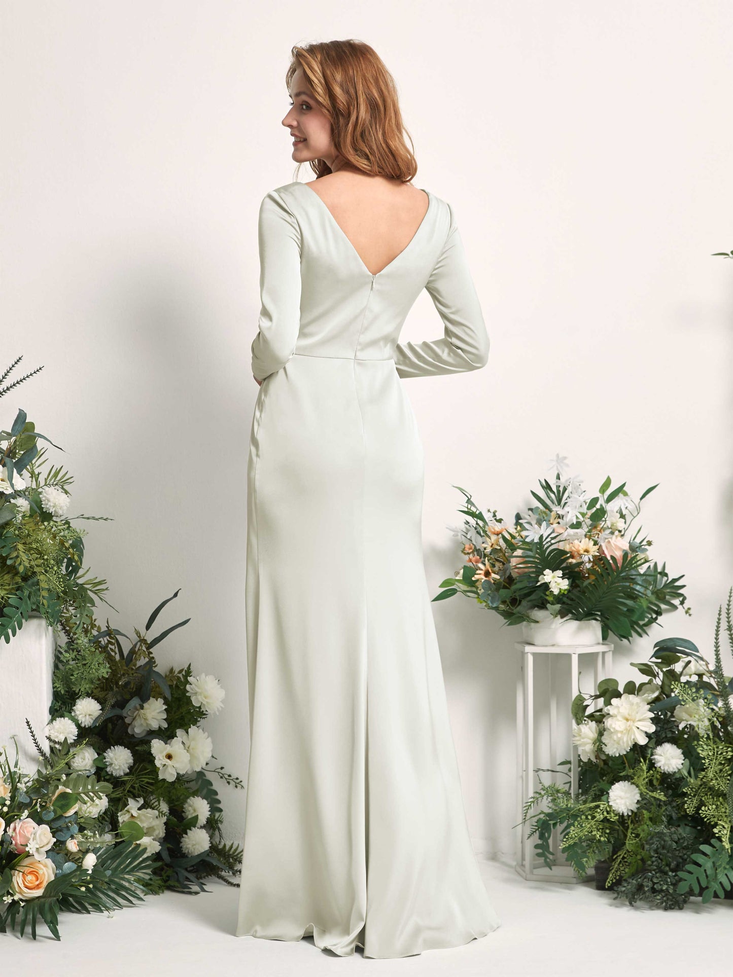 Alicia Ivory Satin Long Sleeve Maxi Dress