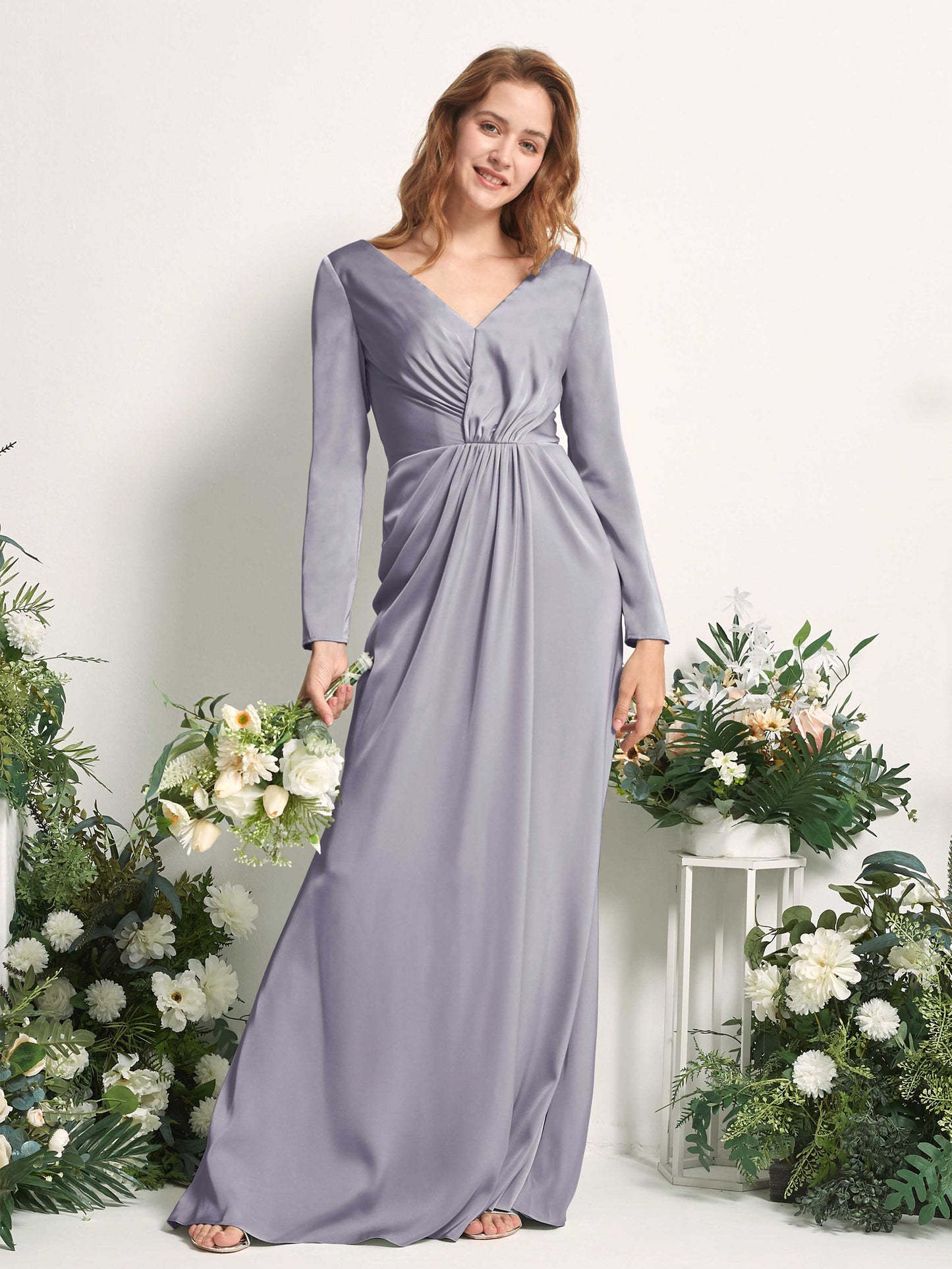 Alicia Purple Haze Satin Long Sleeve Maxi Dress