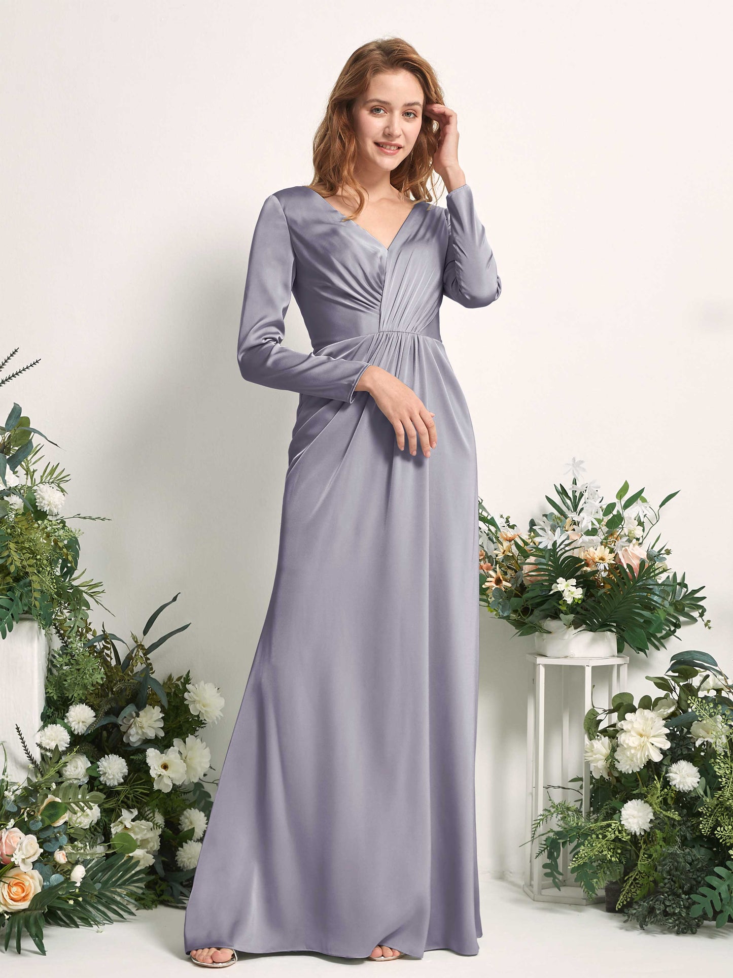 Alicia Purple Haze Satin Long Sleeve Maxi Dress