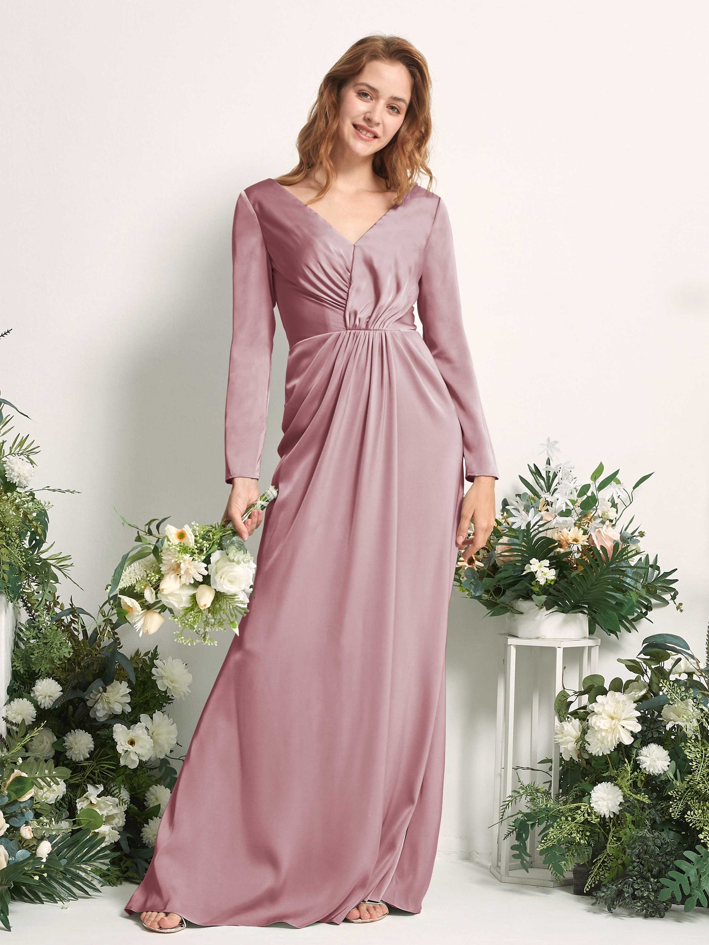 Alicia Rose Quartz Satin Long Sleeve Maxi Dress