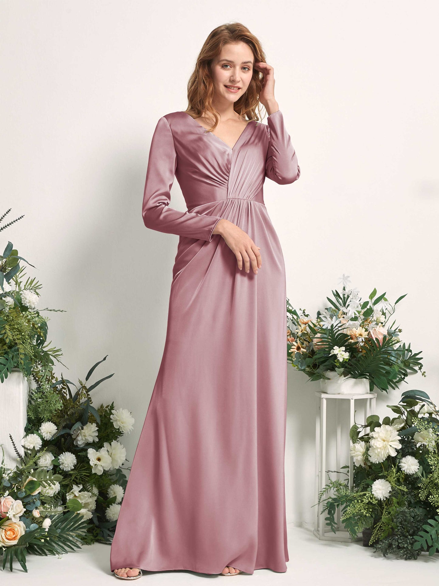 Alicia Rose Quartz Satin Long Sleeve Maxi Dress