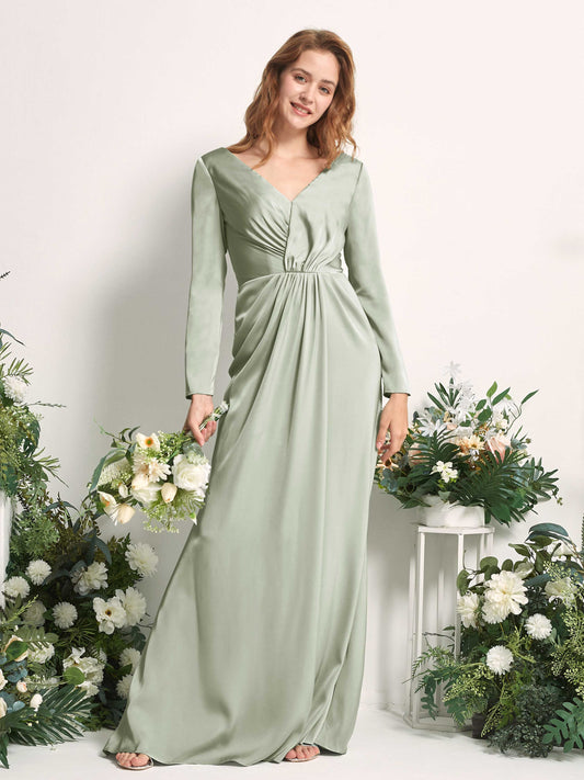 Alicia Sage Green Satin Long Sleeve Maxi Dress