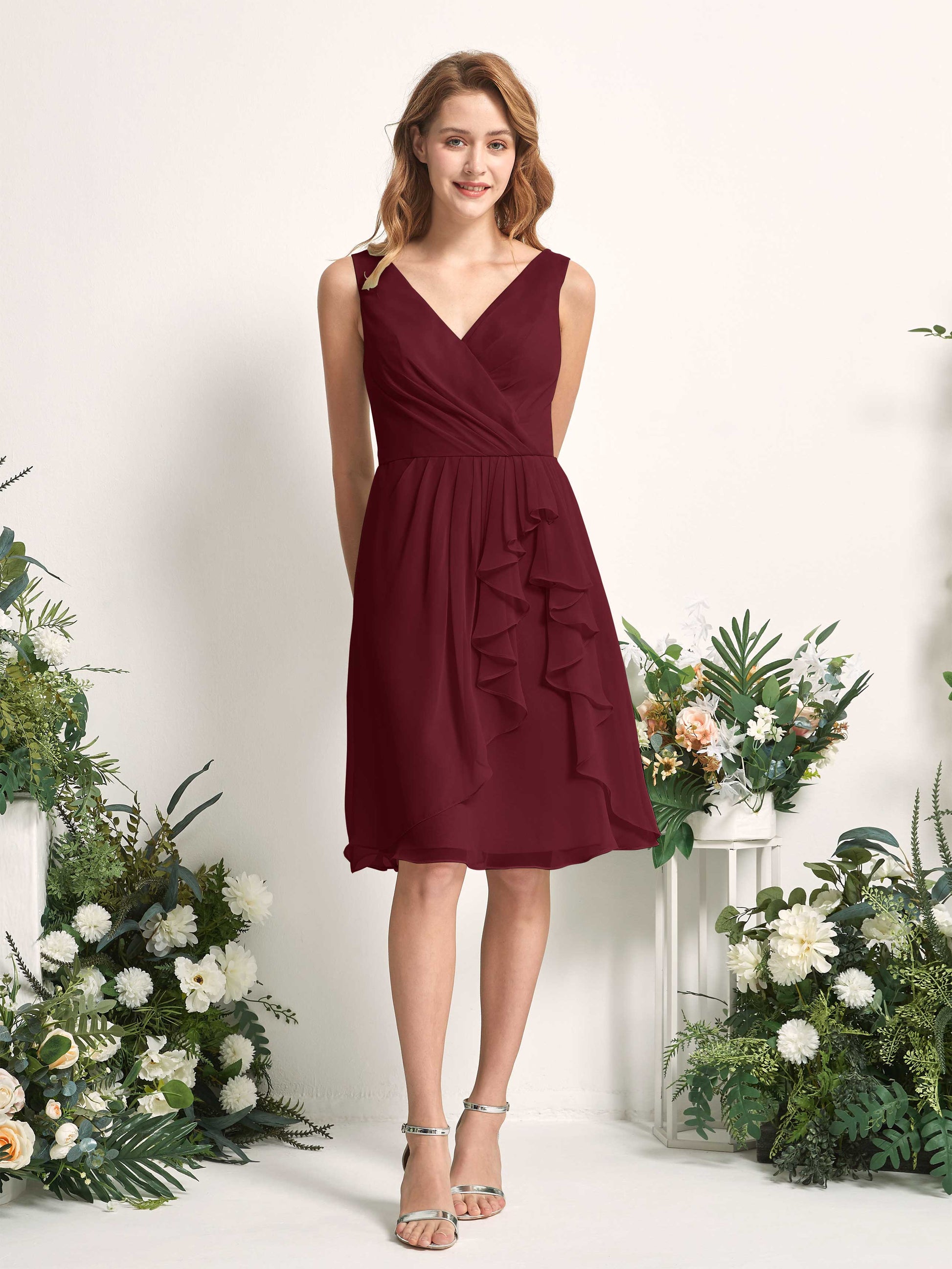 Alisha Burgundy Sleeveless Midi Dress