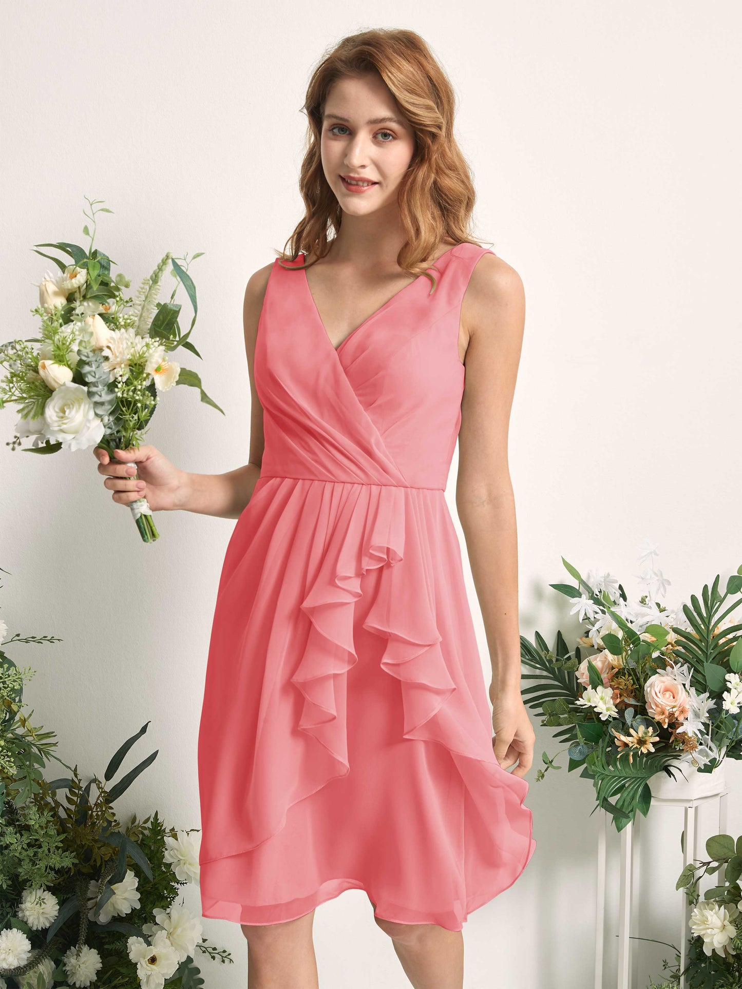 Alisha Coral Pink Sleeveless Midi Dress