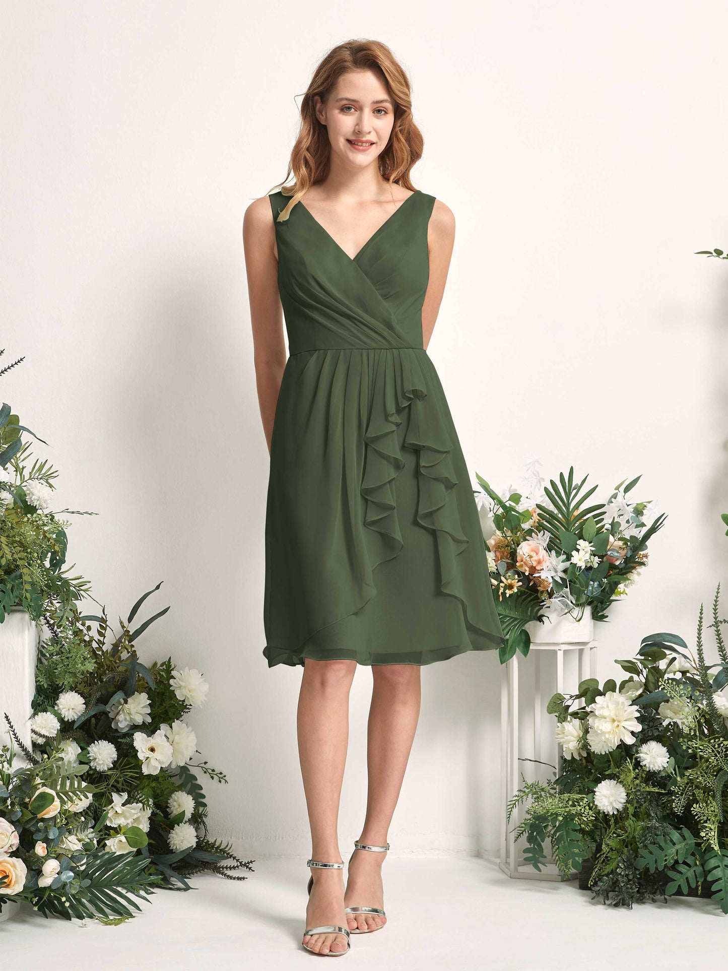 Alisha Martini Olive Sleeveless Midi Dress