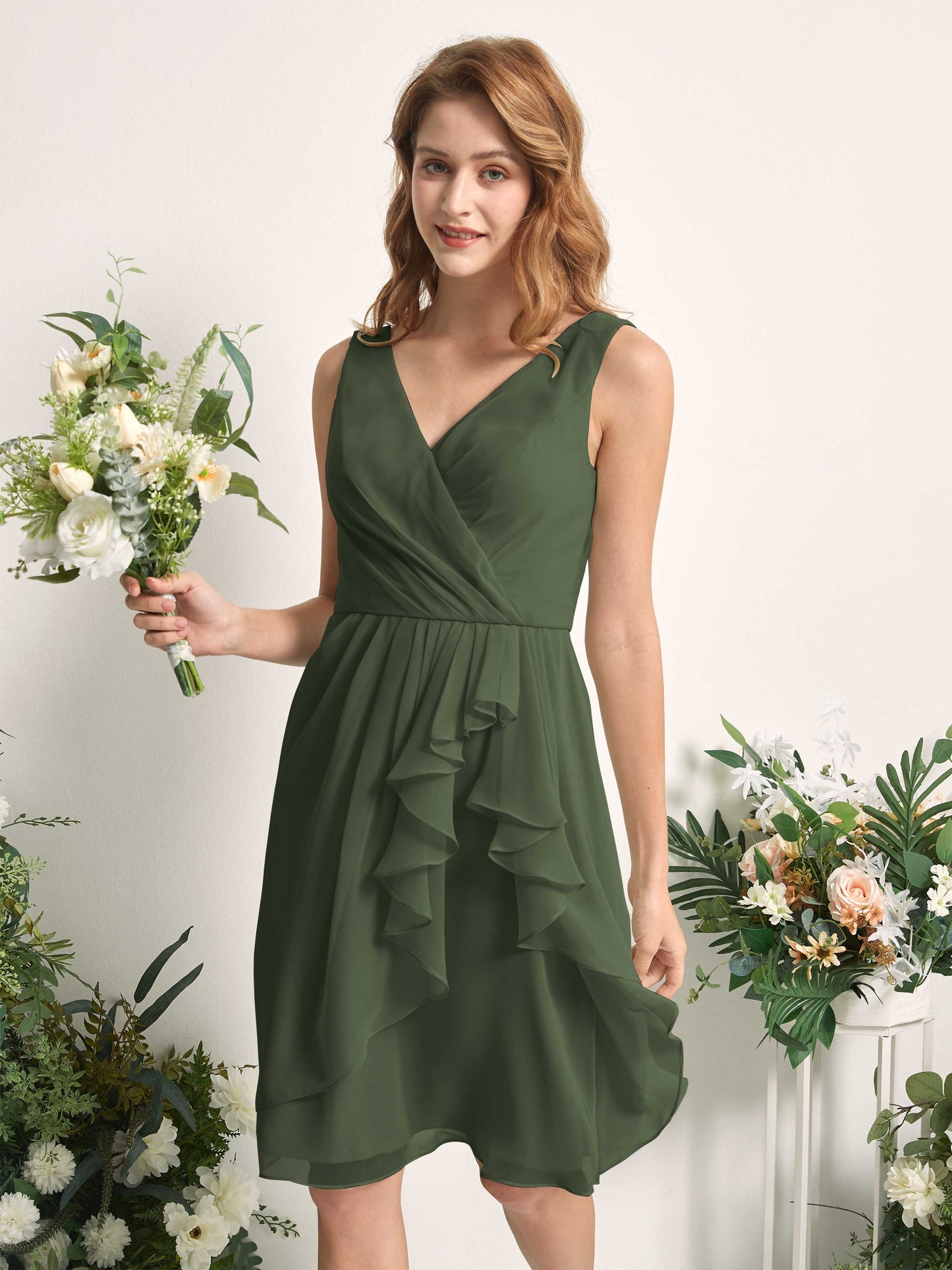 Alisha Martini Olive Sleeveless Midi Dress