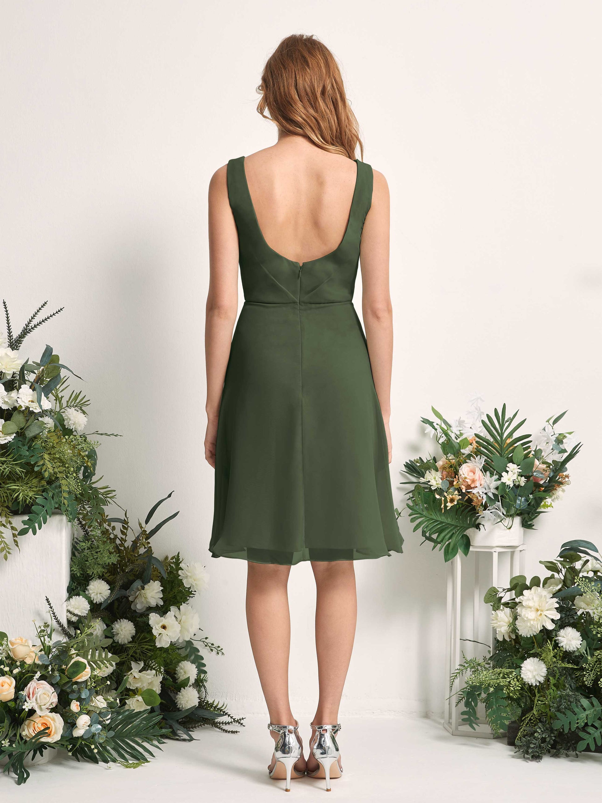 Alisha Martini Olive Sleeveless Midi Dress