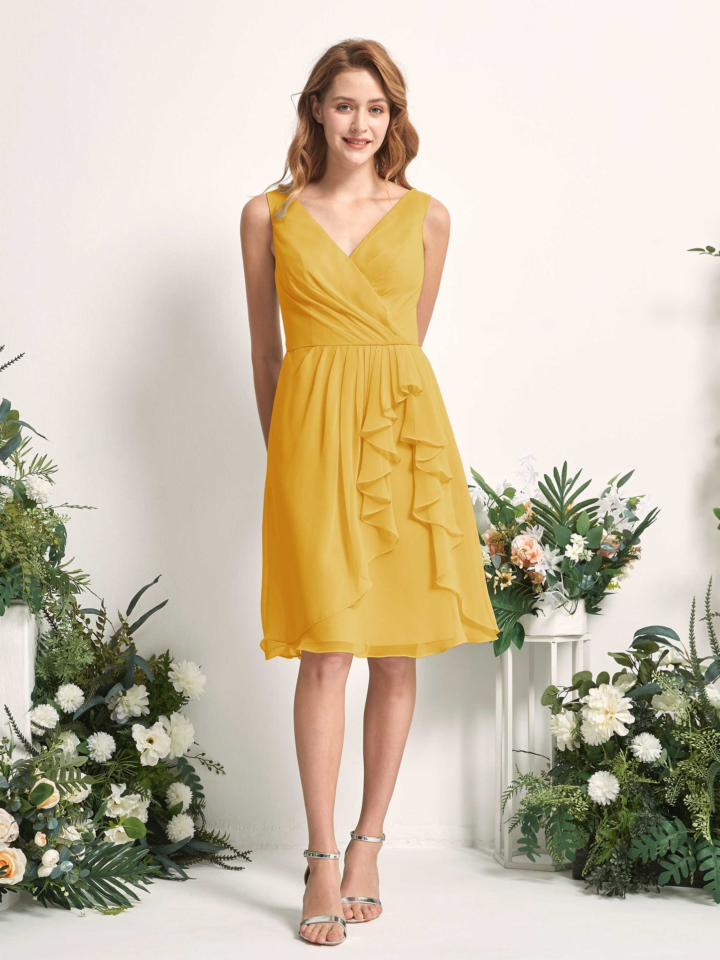 Alisha Mustard Yellow Sleeveless Midi Dress