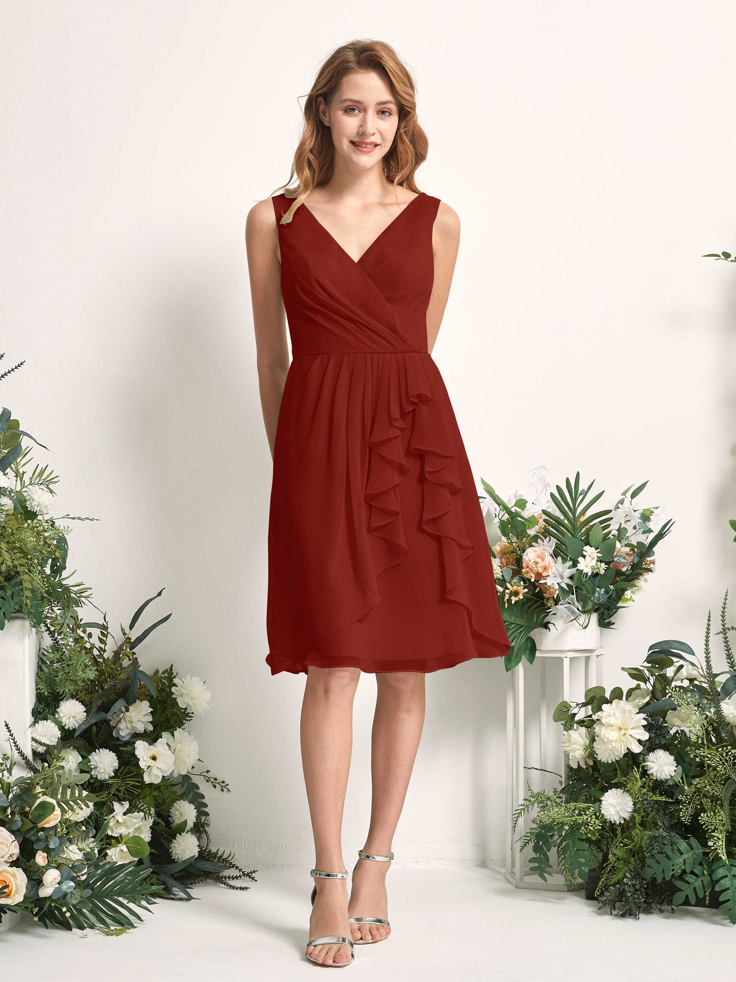 Alisha Rust Sleeveless Midi Dress