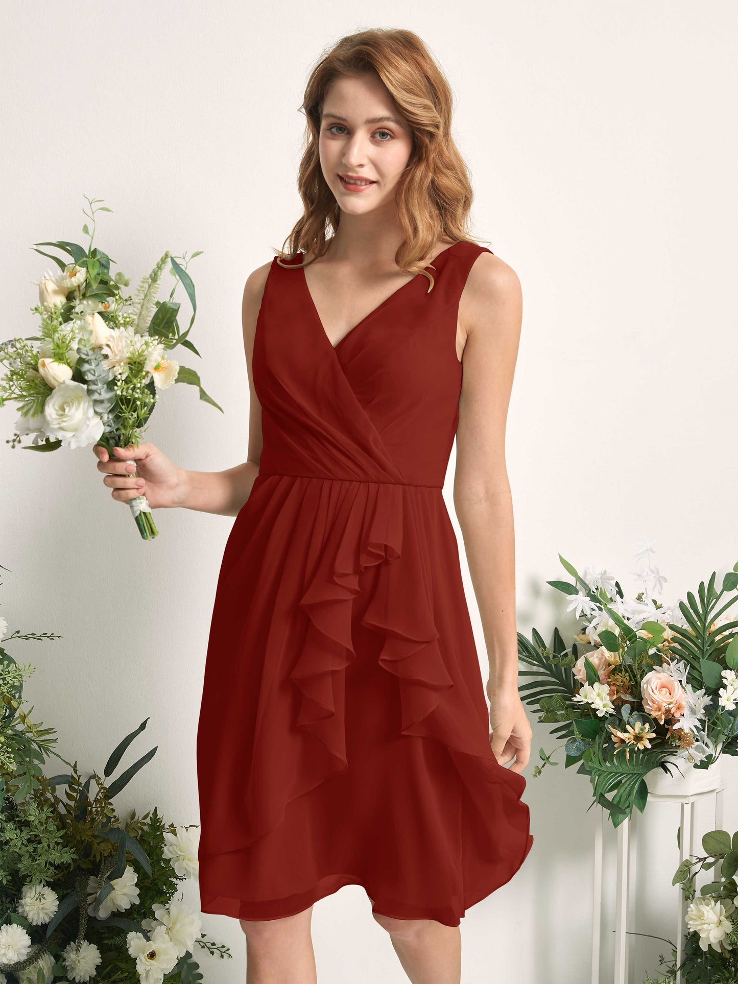 Alisha Rust Sleeveless Midi Dress