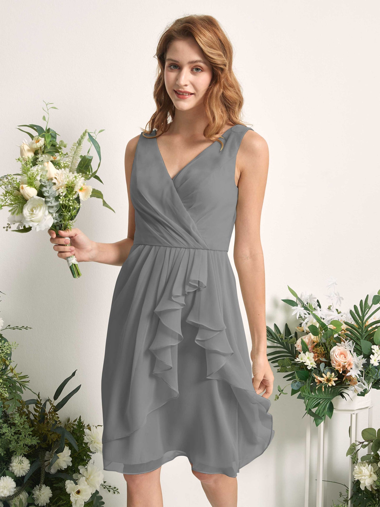 Alisha Steel Gray Sleeveless Midi Dress