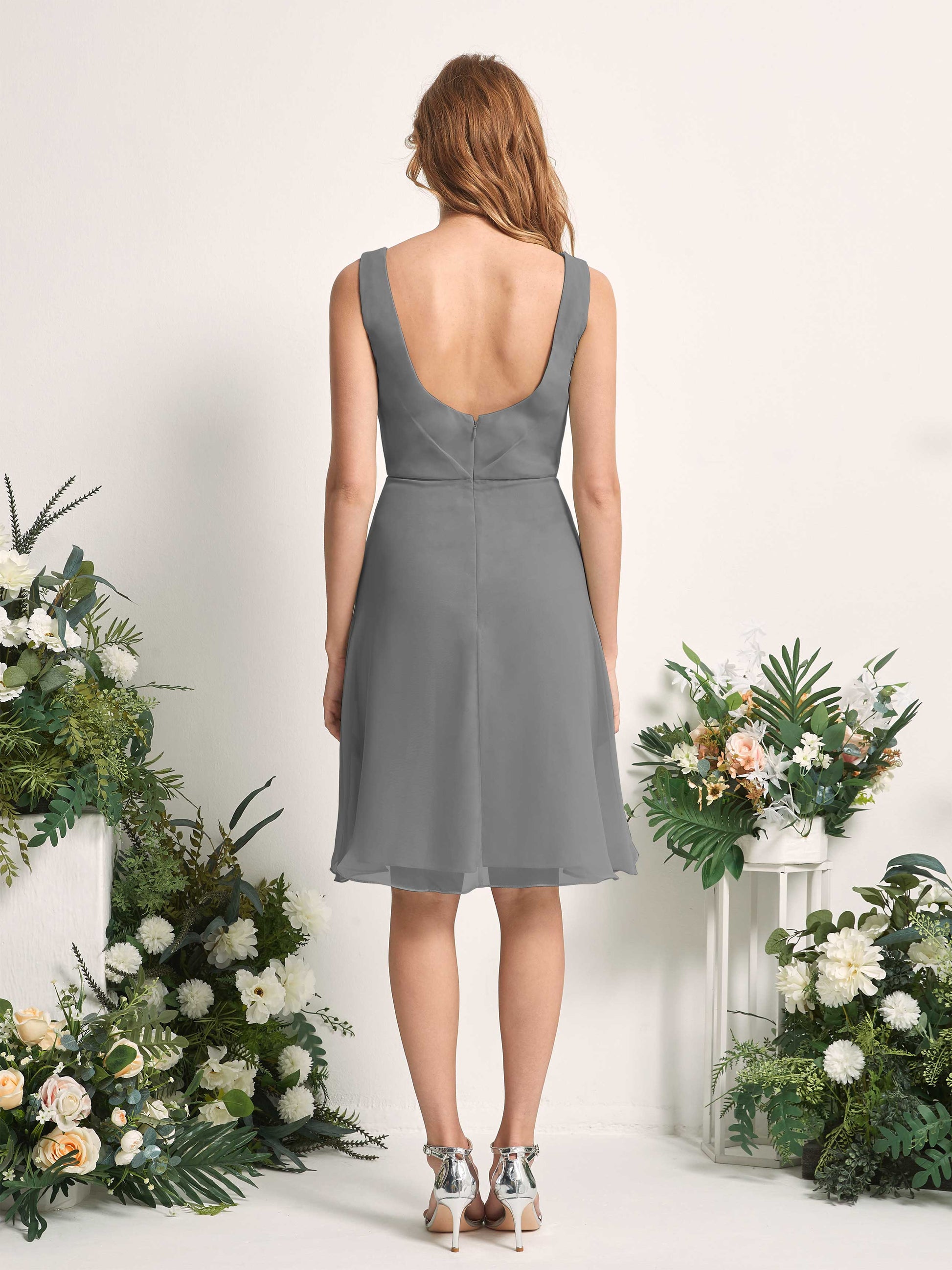 Alisha Steel Gray Sleeveless Midi Dress