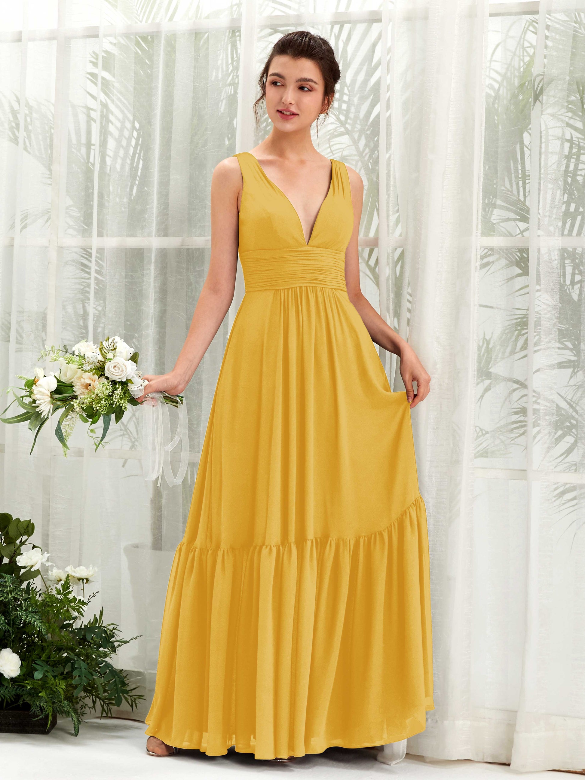 Alissa Mustard Yellow Sleeveless Maxi Dress