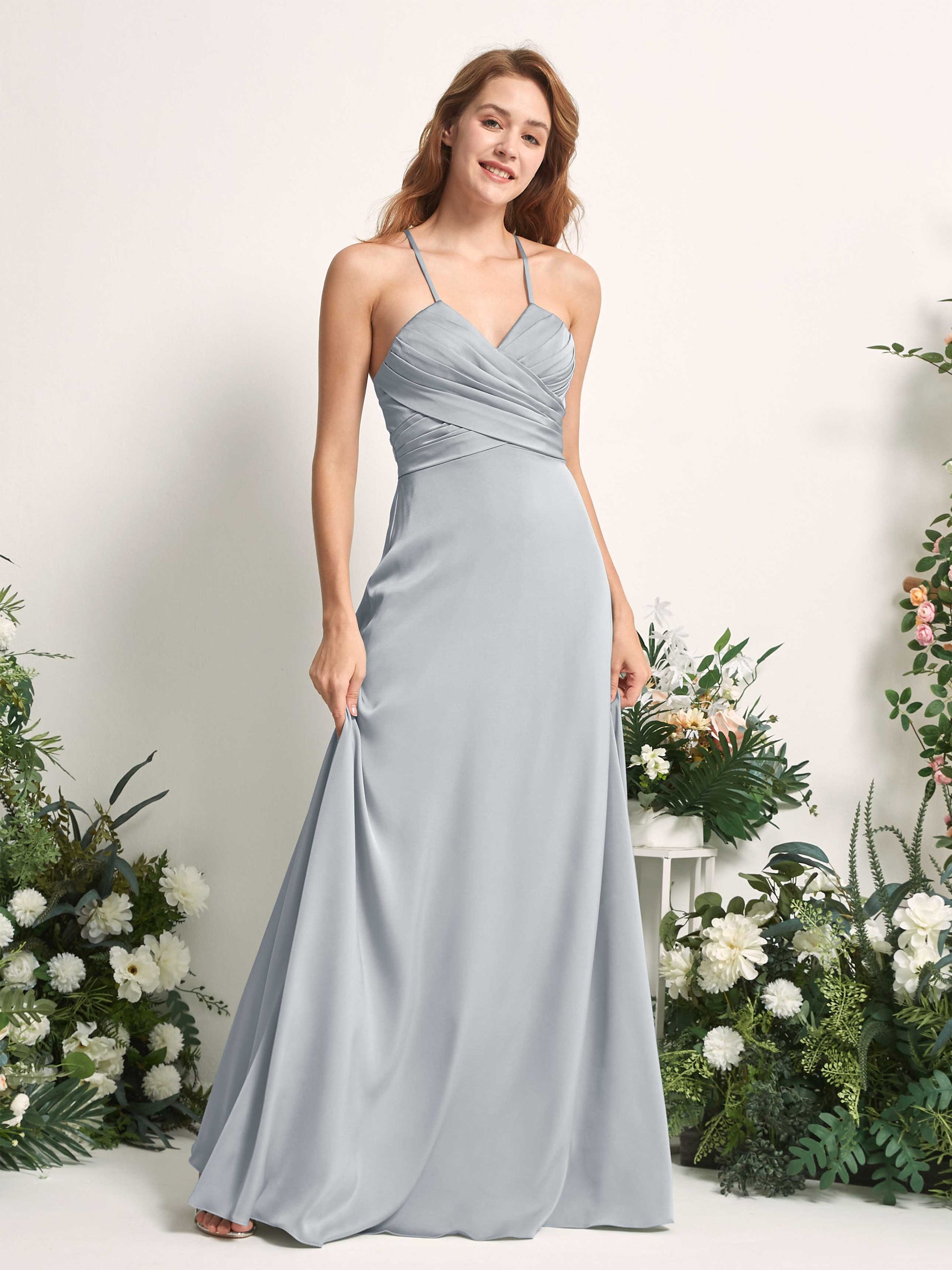 Allison Baby Blue Satin Sleeveless Maxi Dress