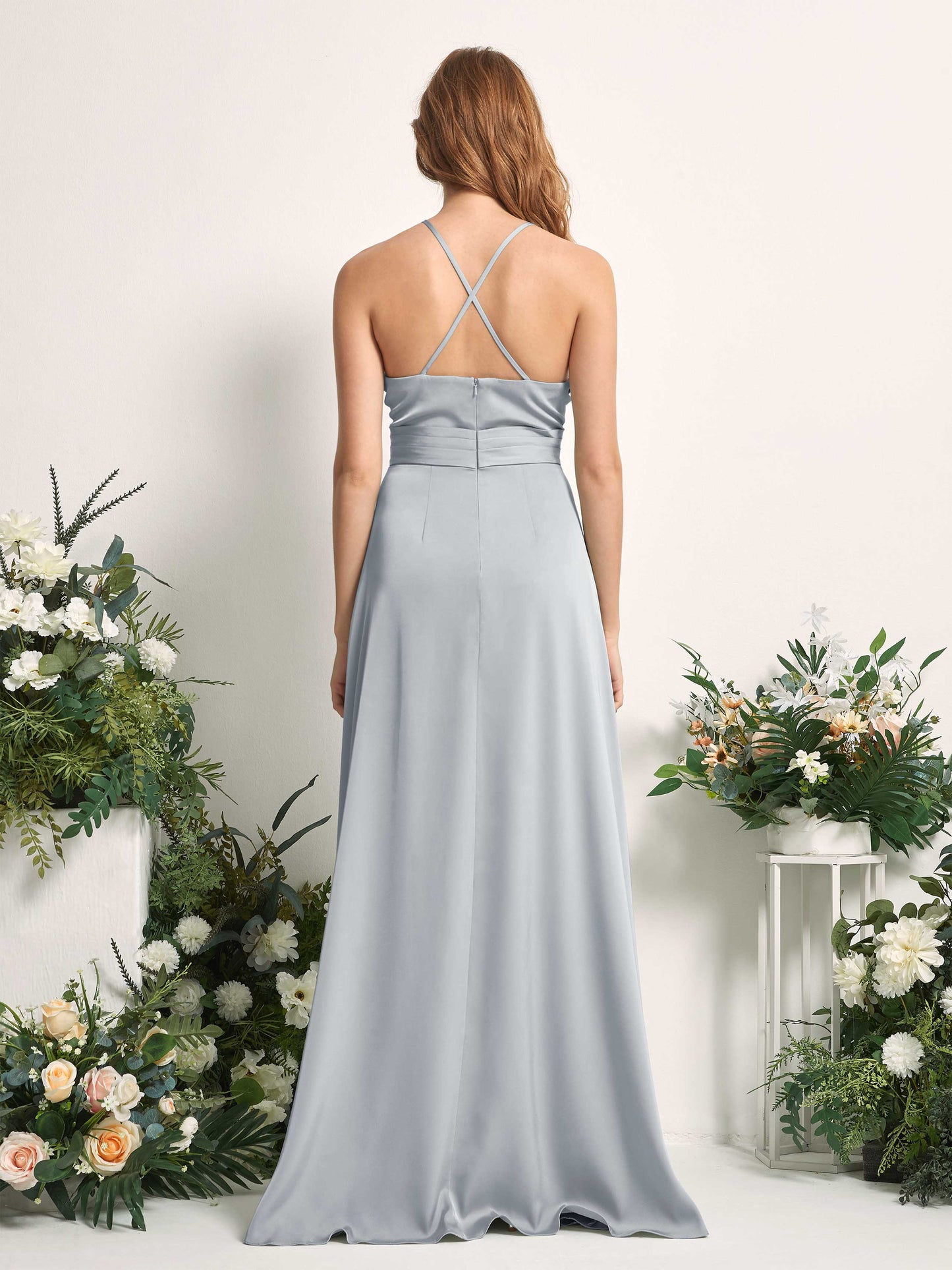 Allison Baby Blue Satin Sleeveless Maxi Dress