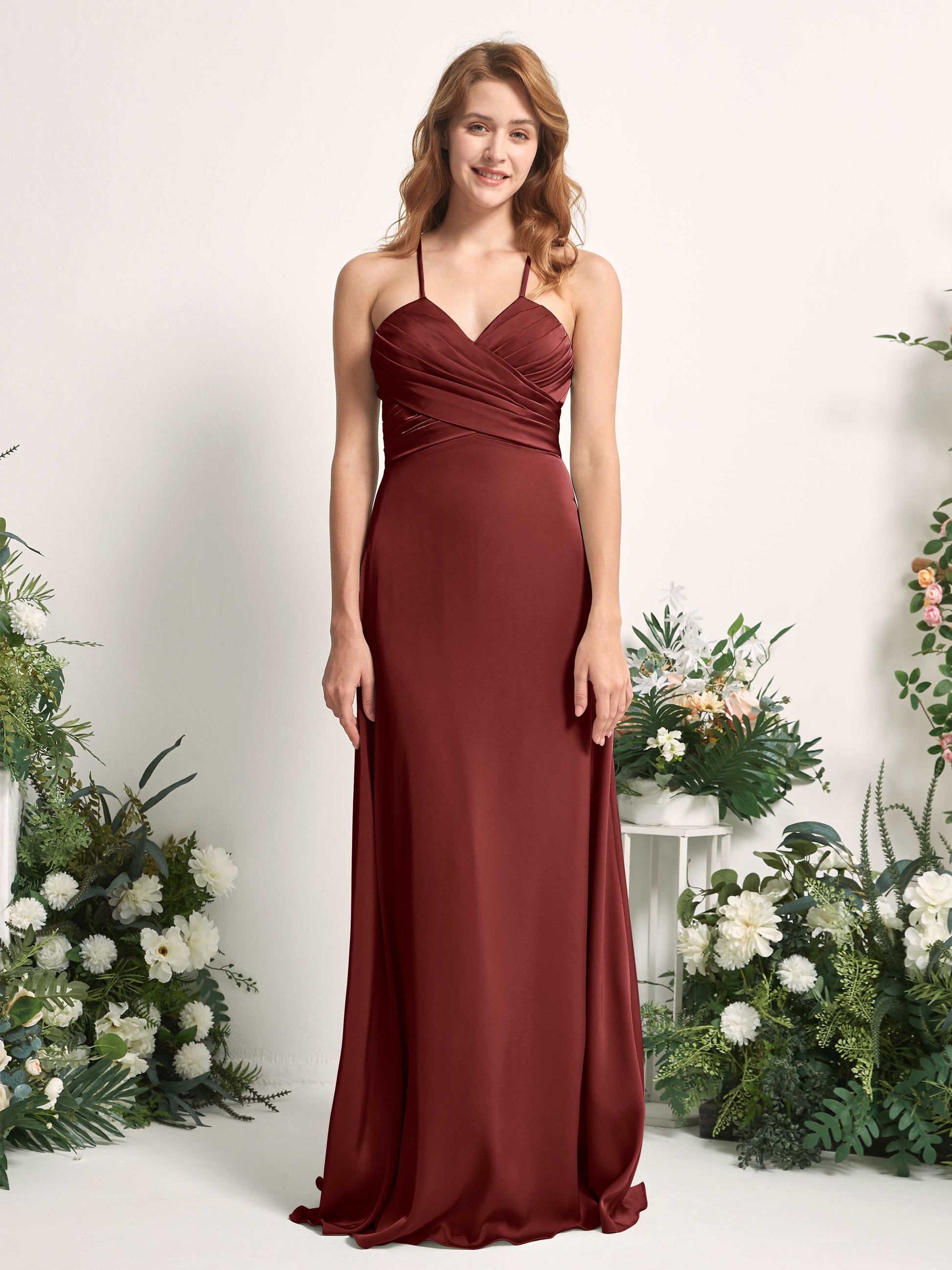 Allison Burgundy Satin Sleeveless Maxi Dress