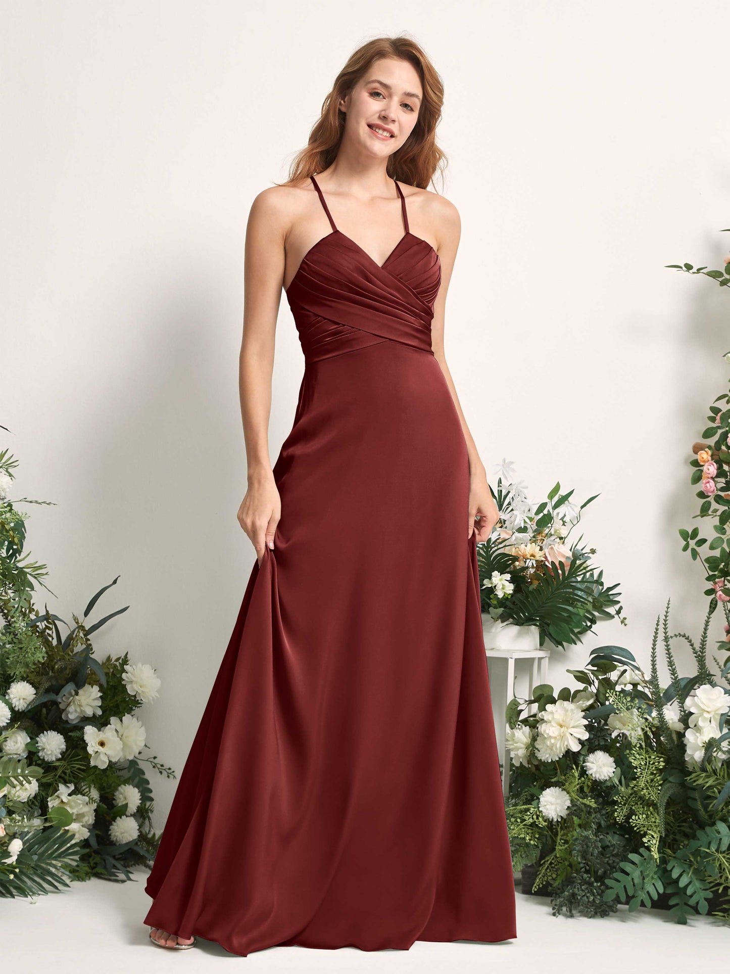 Allison Burgundy Satin Sleeveless Maxi Dress