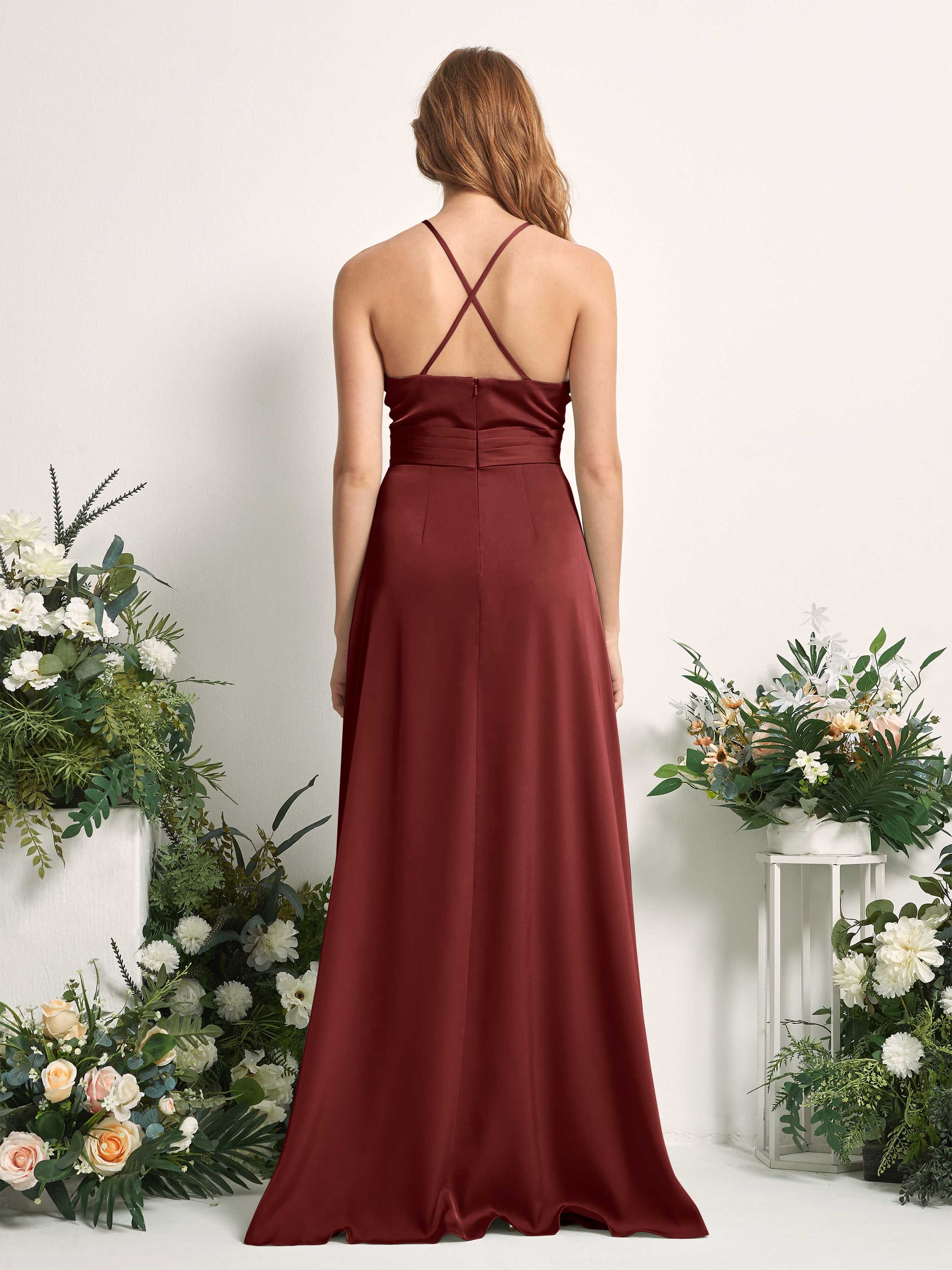 Allison Burgundy Satin Sleeveless Maxi Dress