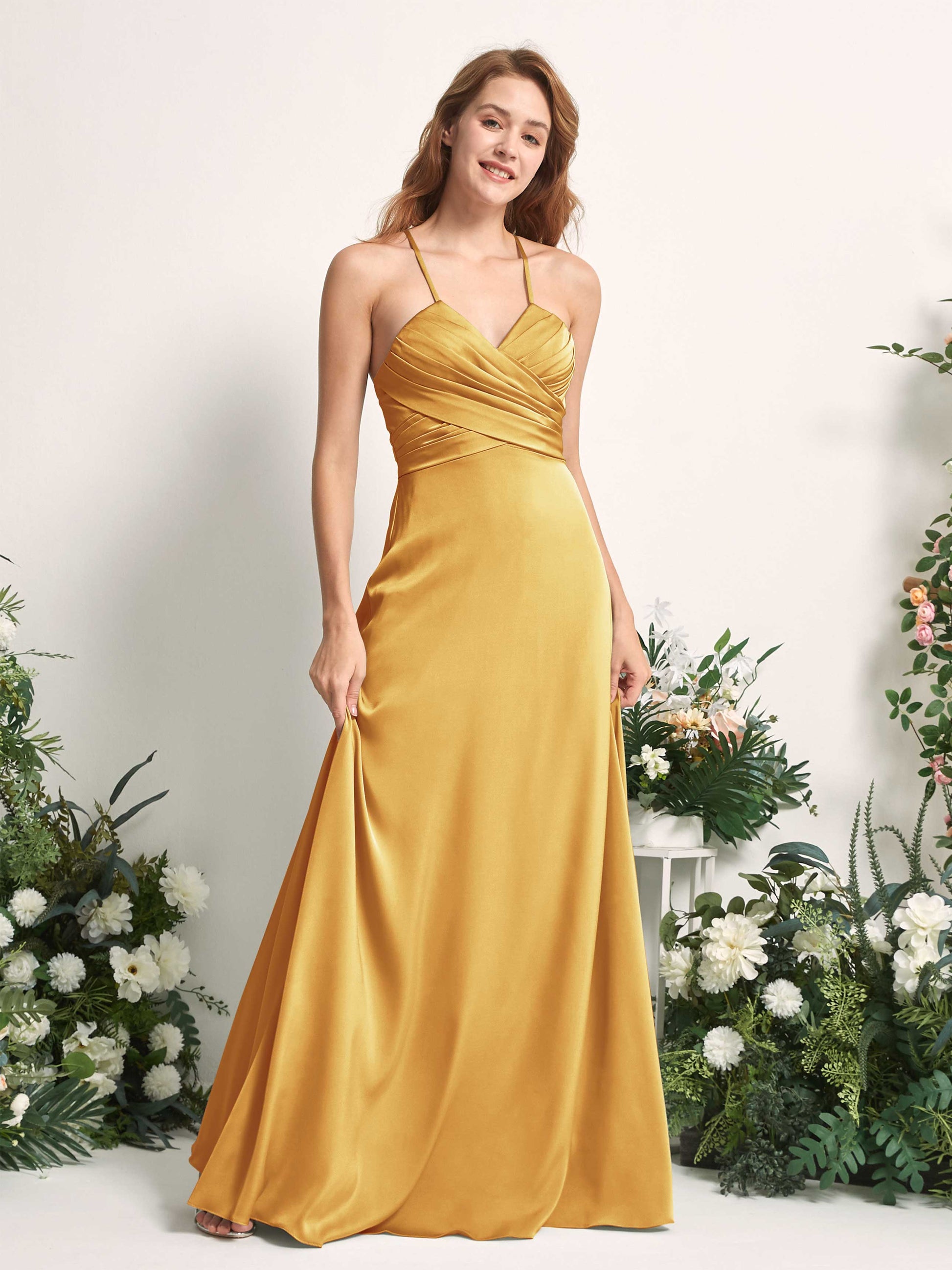 Allison Canary Satin Sleeveless Maxi Dress