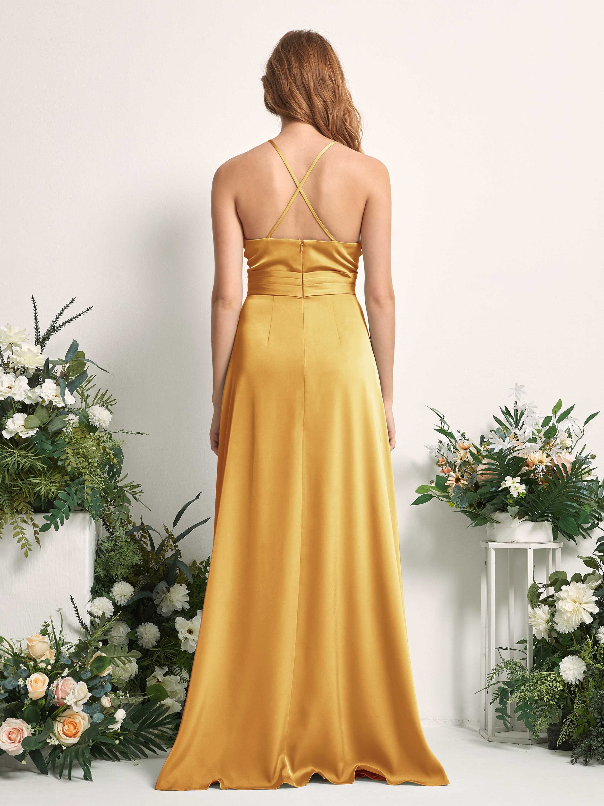 Allison Canary Satin Sleeveless Maxi Dress