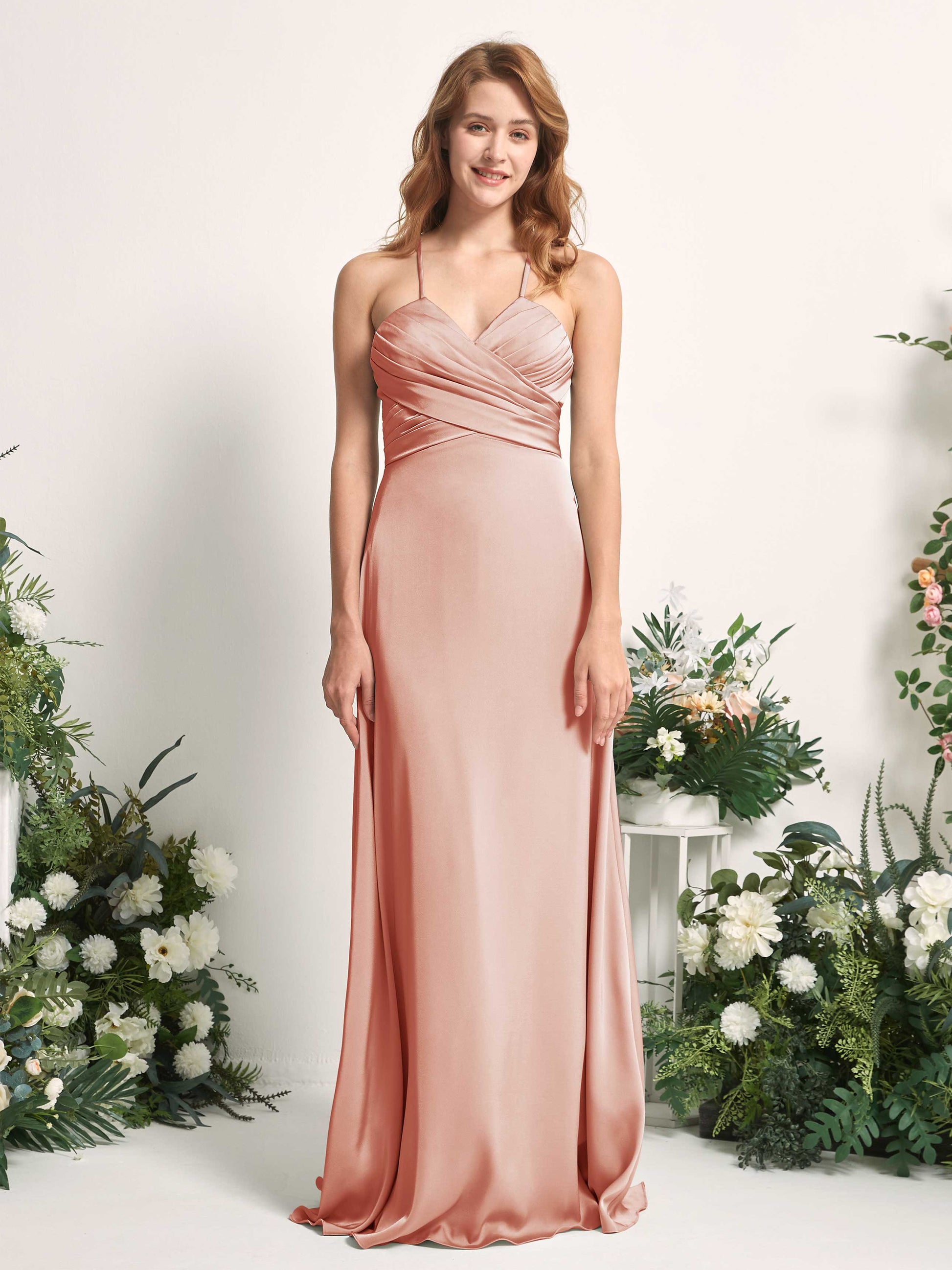 Allison Cantaloupe Satin Sleeveless Maxi Dress