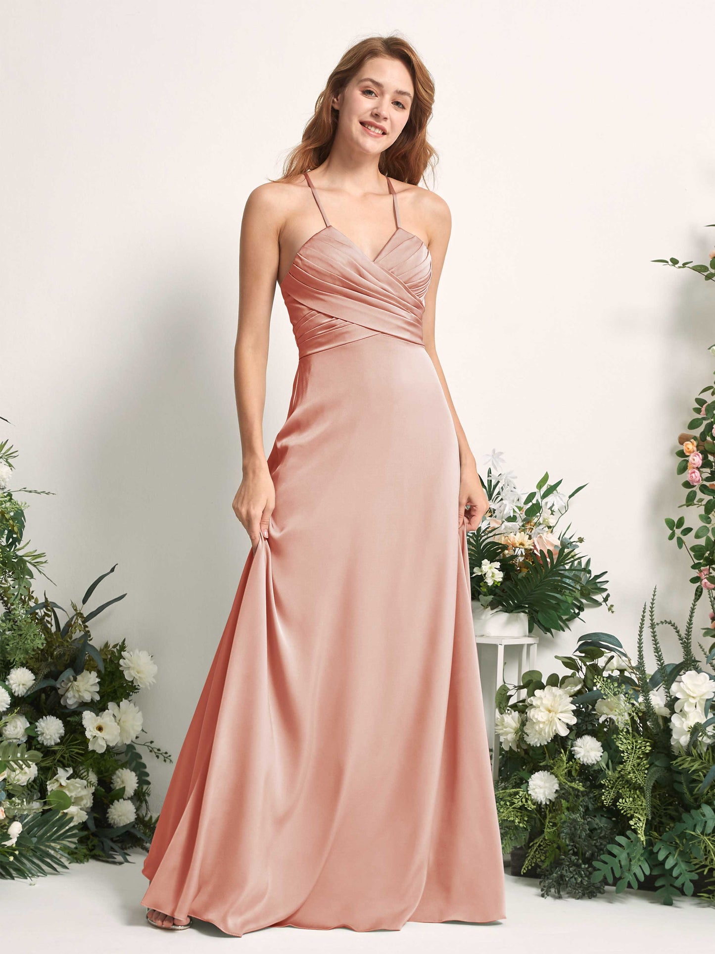 Allison Cantaloupe Satin Sleeveless Maxi Dress