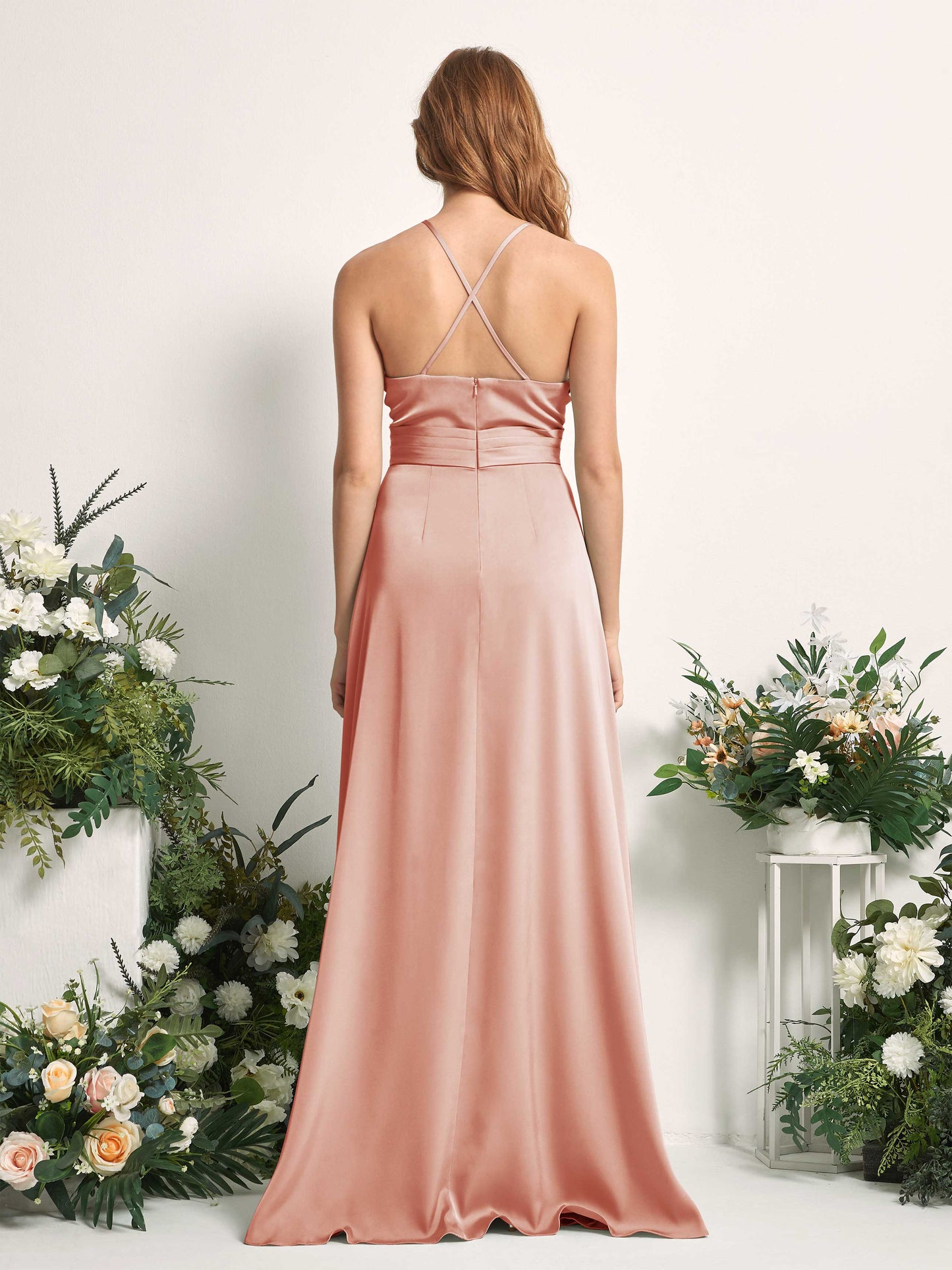 Allison Cantaloupe Satin Sleeveless Maxi Dress