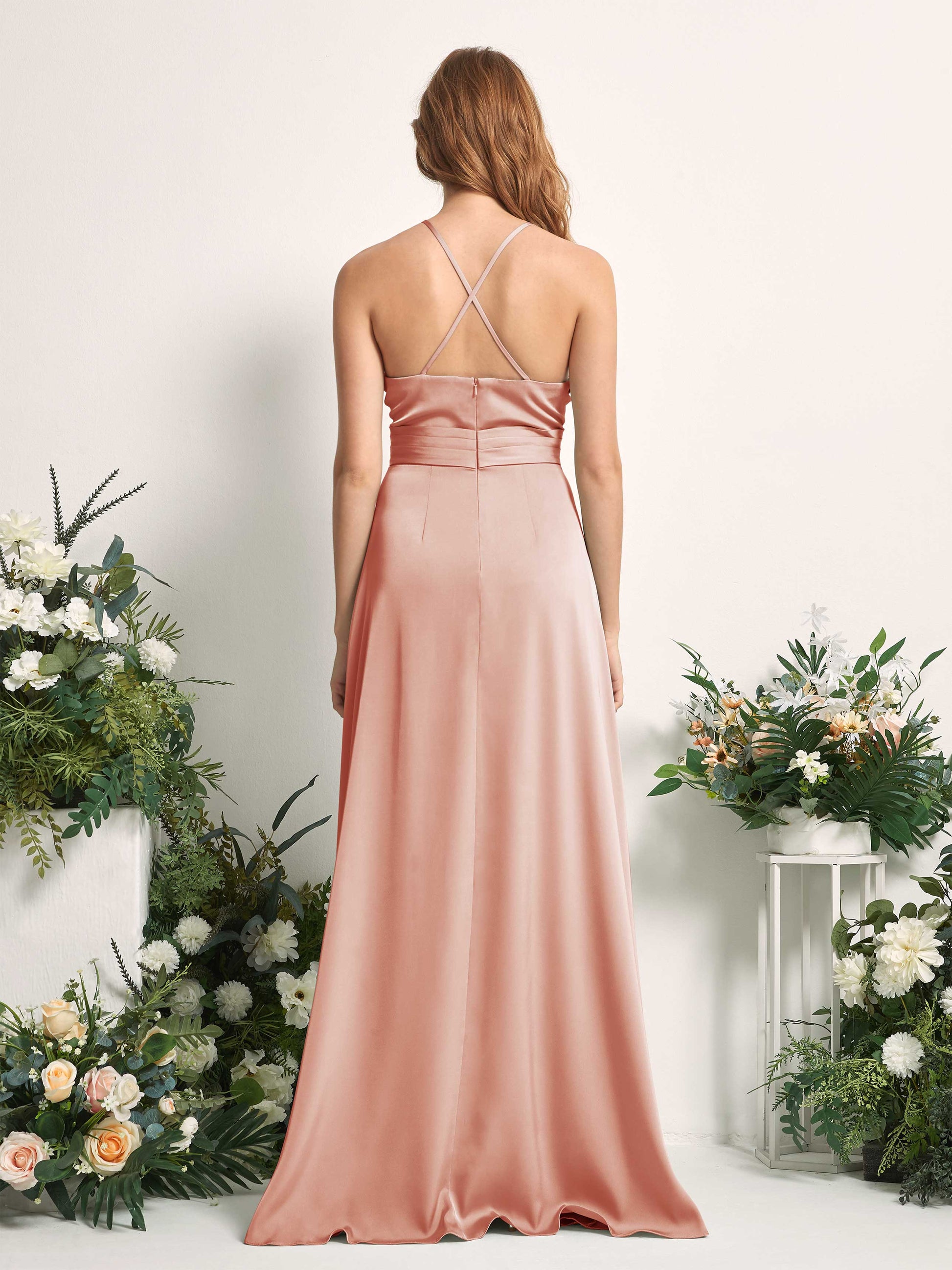 Allison Cantaloupe Satin Sleeveless Maxi Dress